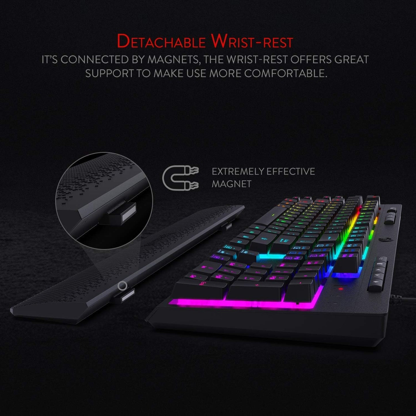 Redragon K512 RGB Membrane Gaming Keyboard, 6 Macro Keys & Easy Media Wheel | Dedicated Scroll Controls, No Software Needed 6 On-the-Fly Combos for Extensive Games, 13 Backlight Modes, Wrist Support