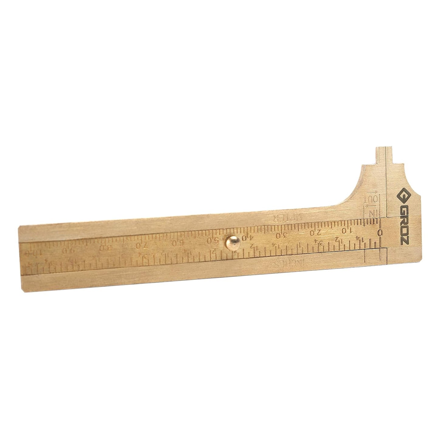 Groz 01304 4-Inch Pocket Brass Caliper, Inside & Outside Measurements, Non-Magnetic, Dual Imperial/Metric Graduations for Mechanics, Hobbyists, EDC
