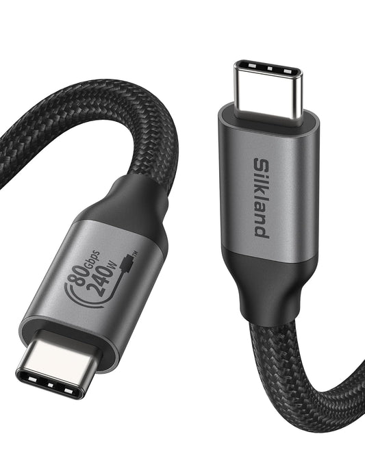 Silkland 80Gbps USB 4 for Thunderbolt 5 Cable, [USB-IF Certified] 120Gbps Bandwidth for 16K/Dual 8K, 240W Charging, High Speed USB C Cable Compatible Thunderbolt 4, MacBook,iPhone 17, Mac Mini,SSD,4FT