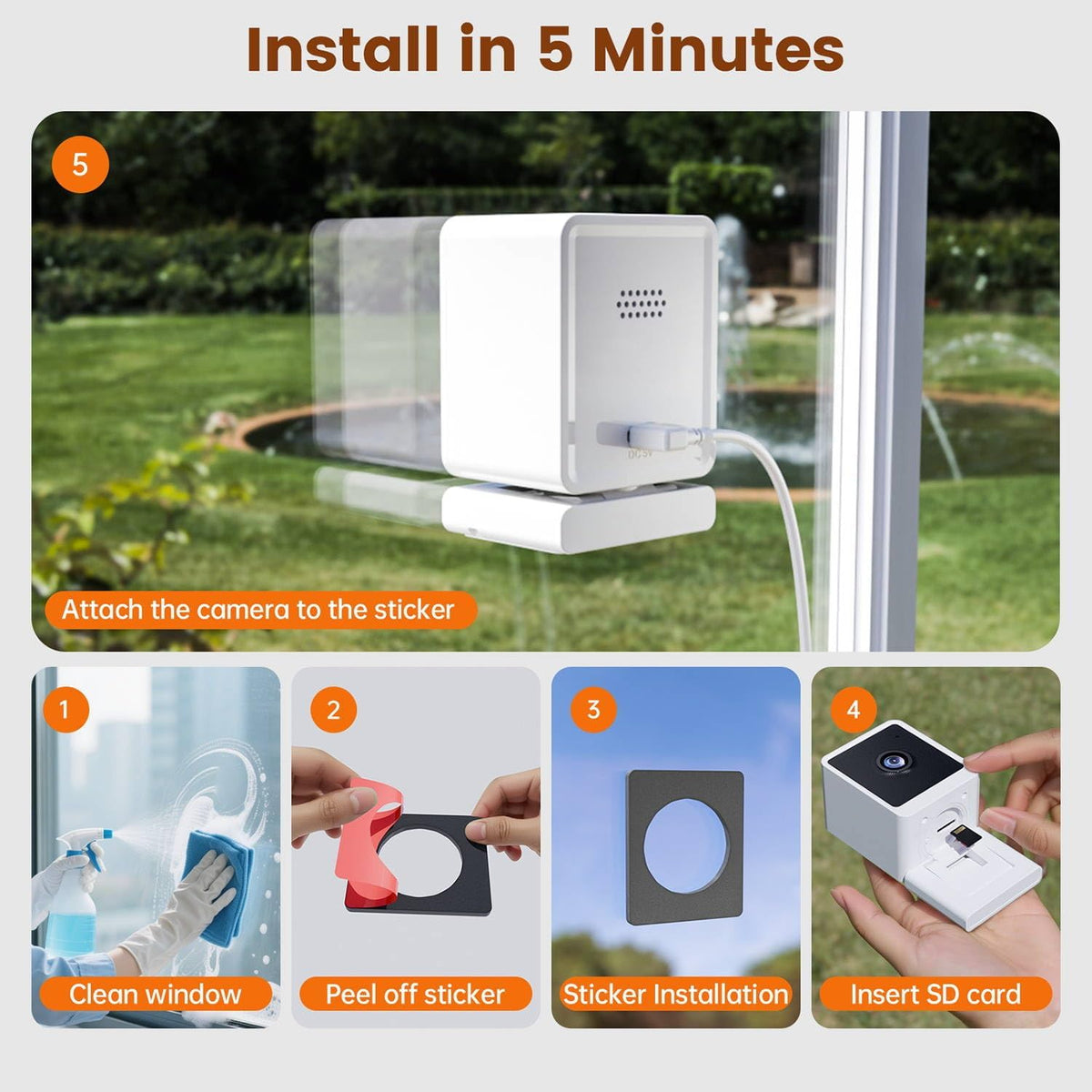 Window Camera, 3MP 2K Indoor Cameras for Home Security with Mounting Sticker,AI Color Night Vision, Person & Motion Detection,Support 2.4GHz & 5GHz WiFi