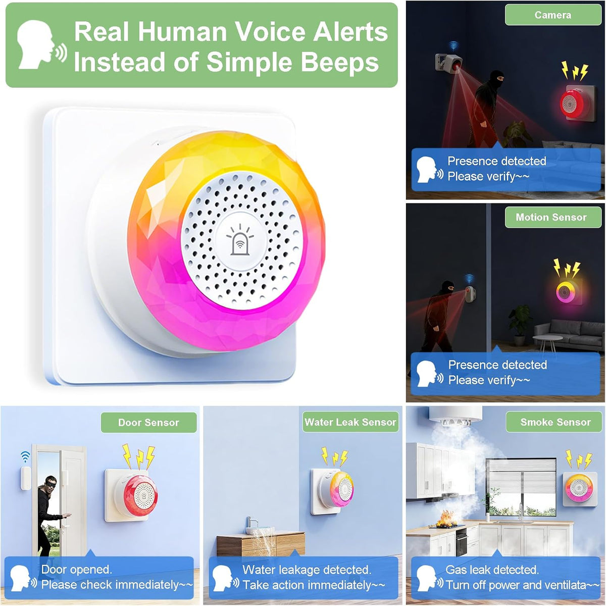 WiFi Smart Siren Alarm with Voice Prompt, Works with Tuya Smart Sensors, 105dB Voice Alert & Strobe Light for Home Security Siren