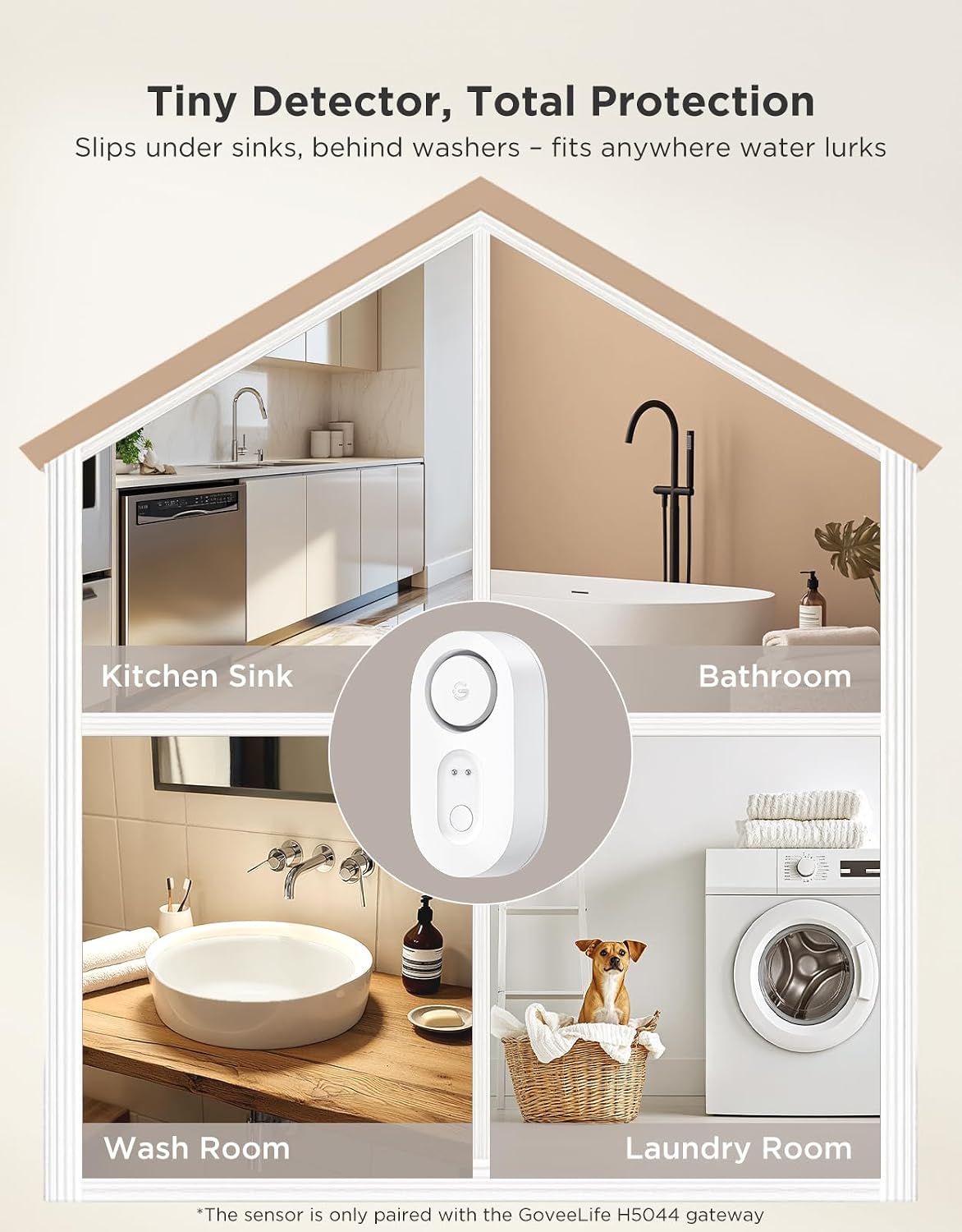 GoveeLife Upgraded Water Leak Detector with 105dB Adjustable Alarm, 5 Pack | Dual probes detect leaks, 5Yr Battery Life, IP67, Suit for Home, Basement, and Kitchen, Cannot Connect to WiFi Directly