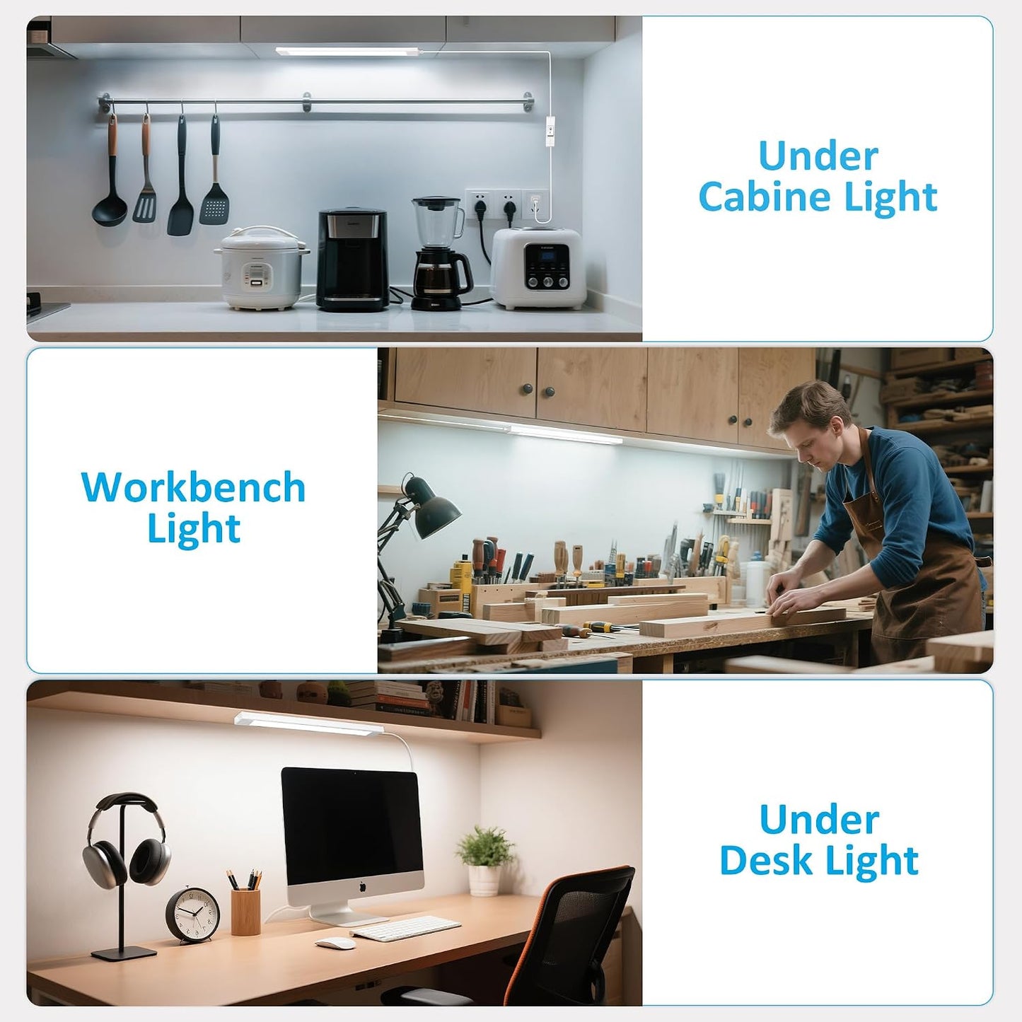 maylit 14-Inch Plug-in Under Cabinet LED Light Bar, Cool White | Ultra-Bright Wired Lighting for Kitchen Cabinets, Counters, Workbenches, Desks and Shelves with Renter-Friendly Installation