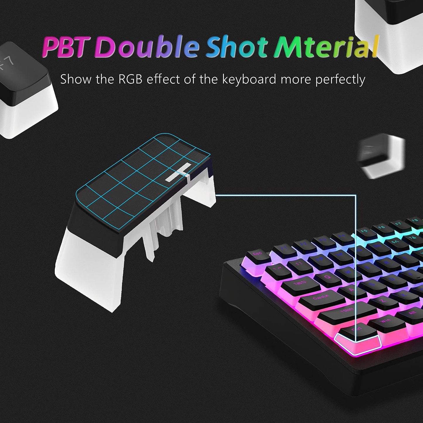 Womier Pudding Keycaps, PBT Shine Through Keycaps Black 164 Keys Set | Custom Key caps Set OEM Profile, Universal Compatiability Mechanical Keyboard Keycaps for 100%, 75%, 65%, 60% Keyboard-Black