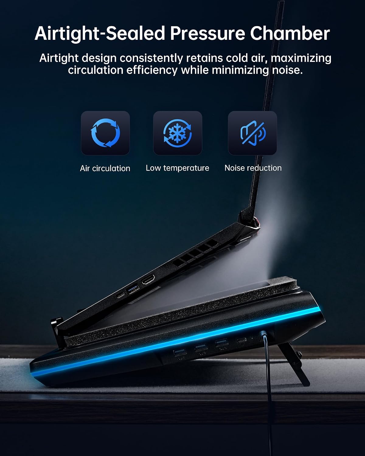 llano V12 Ultra Laptop Cooling Pad with Smart Software Control Laptop Fan | Laptop Stand RGB, 5.5" Turbo Fan, Adjustable Speed, 3-Port USB 3.0 Hub, 3 Height Stands, for 15.6"-19" Gaming Laptops, Black