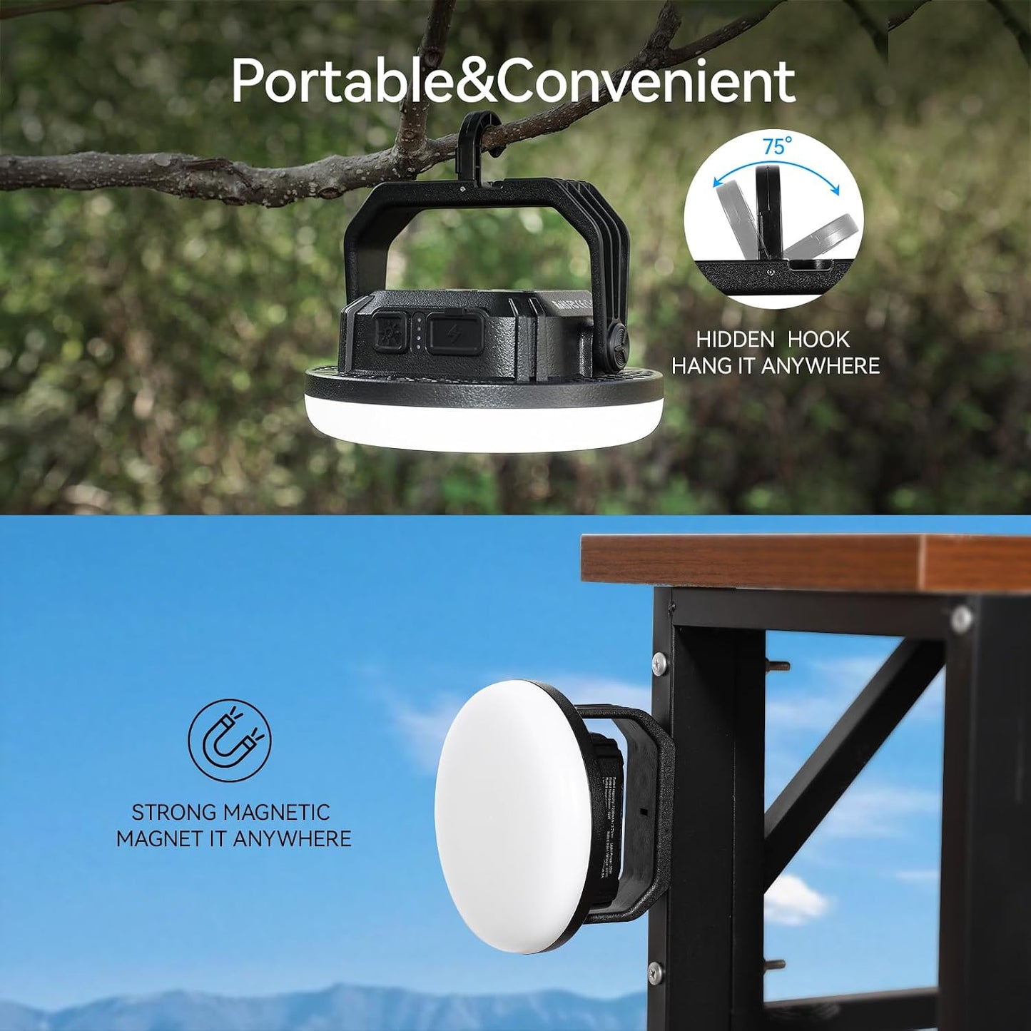 VAVOFO 30W 3000LM LED Camping Lantern Rechargeable, 3 Lighting Modes, 7200mAh Camping Lights ,IP65 Waterproof Flashlight , Portable Tent Light with Magnetic Base for Emergencies, Power Outages(Black)
