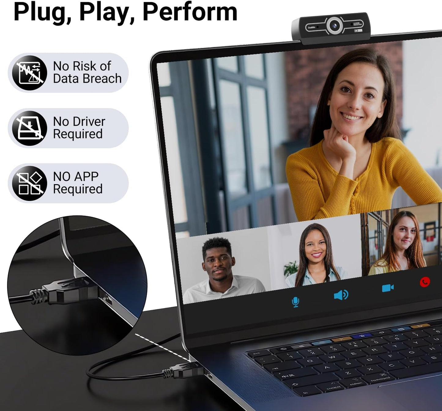 2K Webcam with Microphone, 1440P QHD Web Cam for Desktop Computer, Plug and Play USB Computer Camera for Laptop/PC, Streaming Web Camera with Auto Light Correction for Zoom/Teams/Skype, Mac/Windows