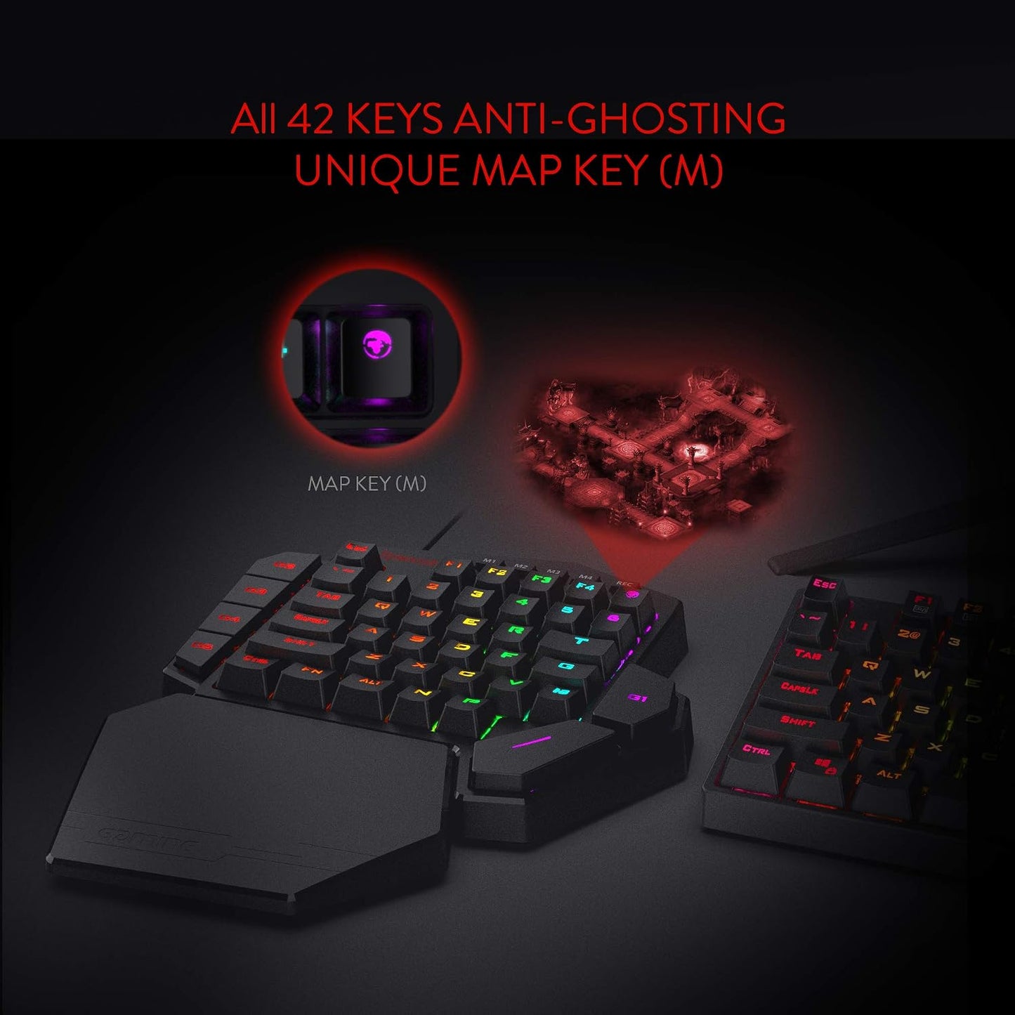 Redragon K585 Wired One-Handed RGB Gaming Keypad, Tactical 42-Key Layout | On Board 28 Combo Slots 4 Profiles Keyboard, USB Pass-Through Port, 16.8M Colors, Swap-Ready Socket, Detachable Wrist Rest