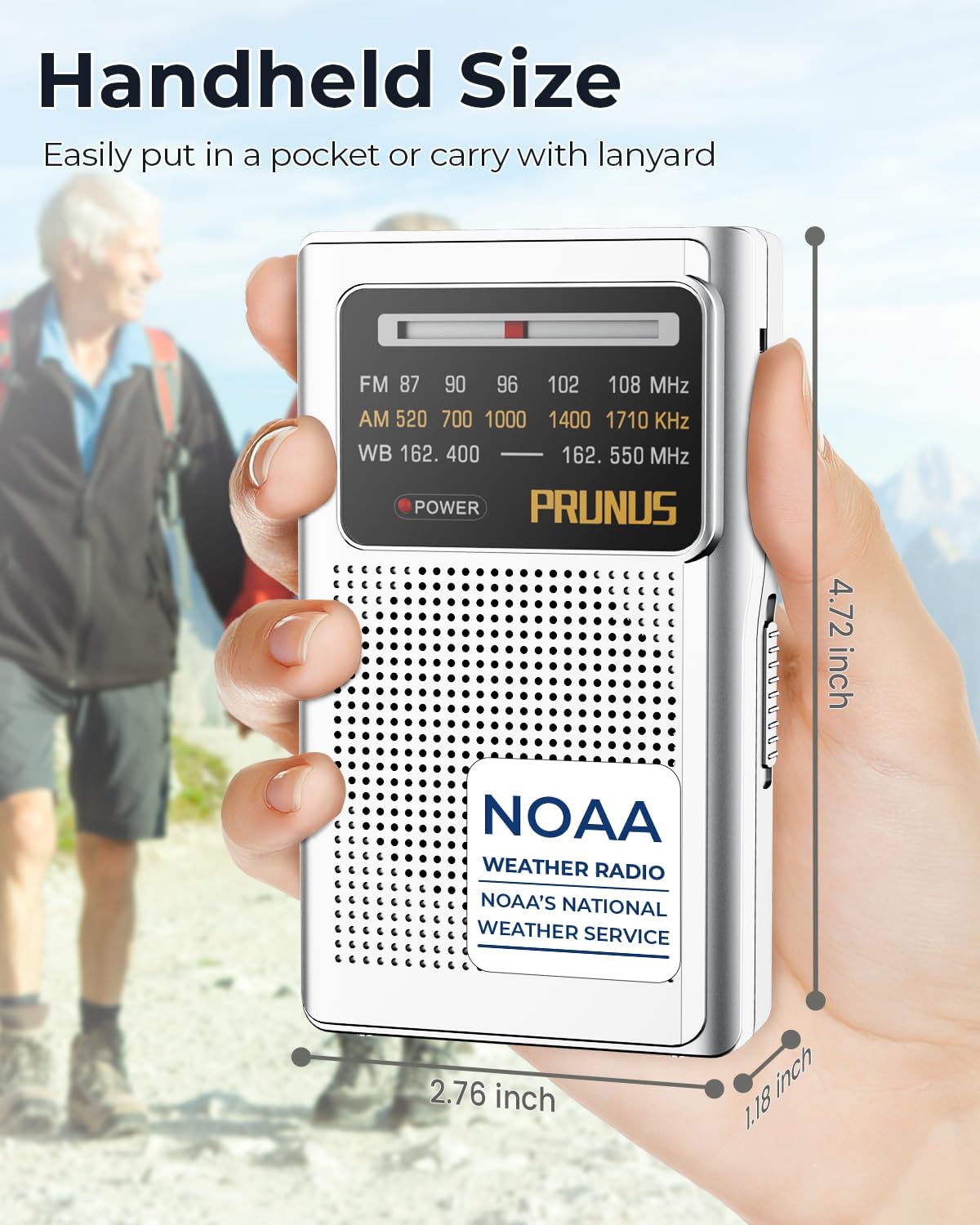 NOAA Weather Radio AM FM, AA Battery Radio for Power Outages PRUNUS J161 | Handheld, Best Reception,Stereo Earphone Jack, for Emergency, Hurricane, Storm, Running, Walking,Home, Transistor Radio