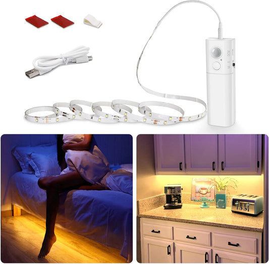 WOBANE Motion Activated LED Strip Light, Rechargeable Closet Lighting 2700K