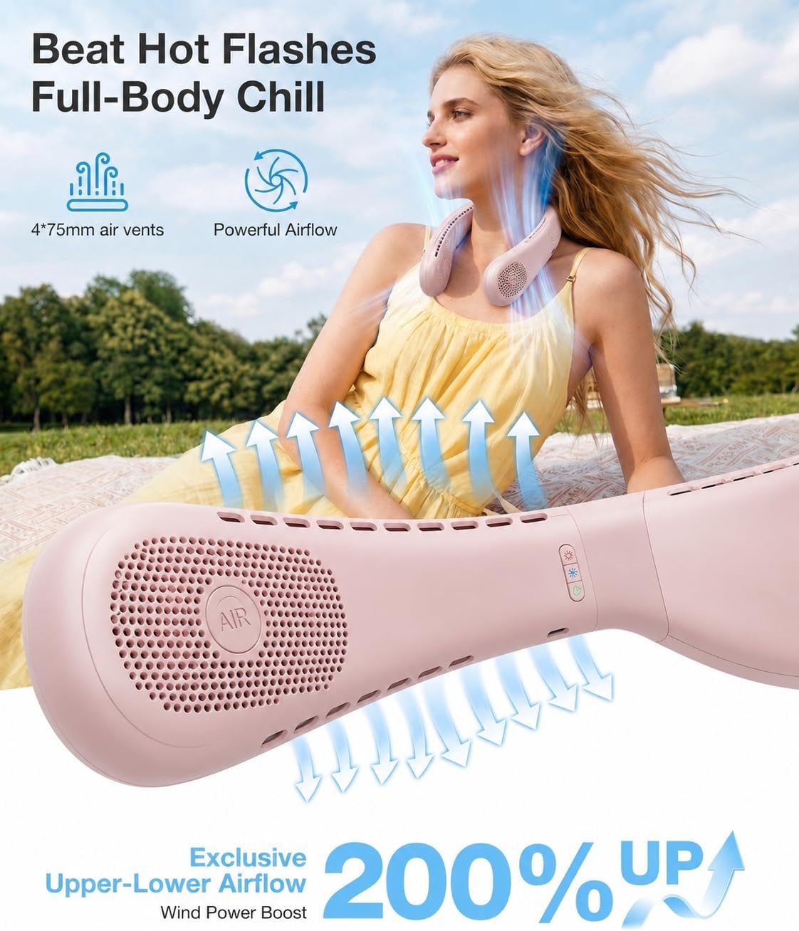 TORRAS COOLiFY Air 2026 Upgraded Neck Fan Air Conditioner, Ultra-Light Portable Fan Rechargeable, Personal Cooling Neck with 3 Modes Fan/Cooler/Heat for Travel, Camping, Outdoor Gift for Women, Pink