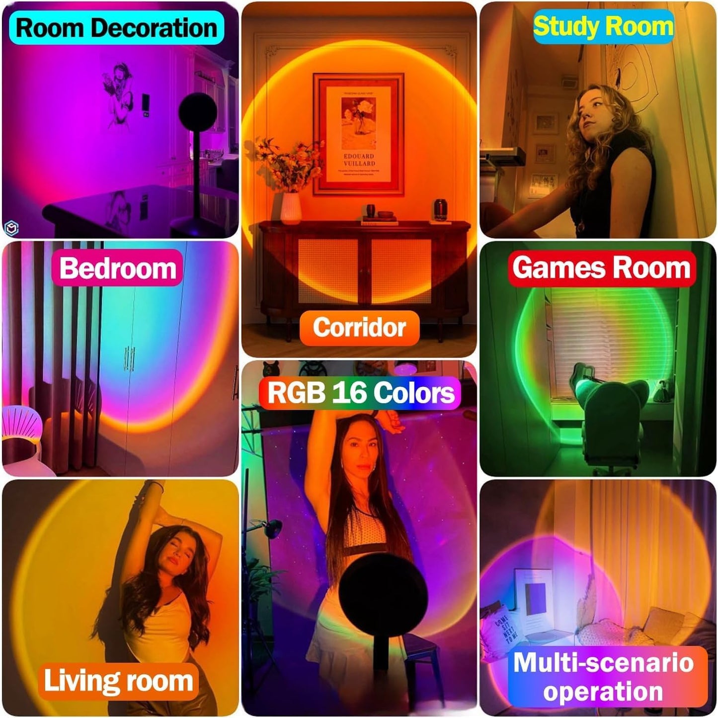 JIMEI Sunset Lamp Projector Led Lights for Bedroom Night Light RGB Lights Sun Sunlight Sunrise Lamp Mood Lighting Home/Room Decor Gifts for Women,Tabletop Multicolor