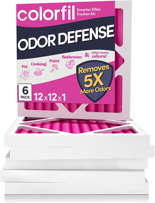 Colorfil 12x12x1 Air Filter (6-Pack) | Made in the USA | Color Changing | Remove Cat and Dog Odor | MERV 8 for Pet Hair Dander and Dust | 11.75"x11.75"x0.75" Exact Size