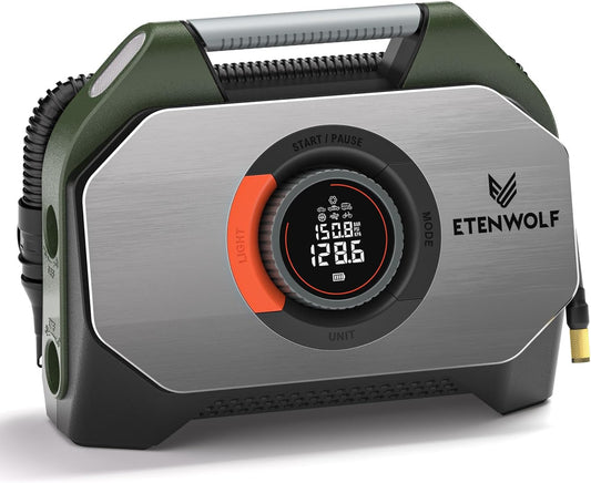 ETENWOLF VORTEX S7 Tire Inflator for Heavy-duty Vehicle with 38400 mAh | 160PSI Portable Air Compressor for Car Tires, Cordless Air Pump with 100% Duty Cycle & Dual Cylinder, Auto Shut-Off,LED Light