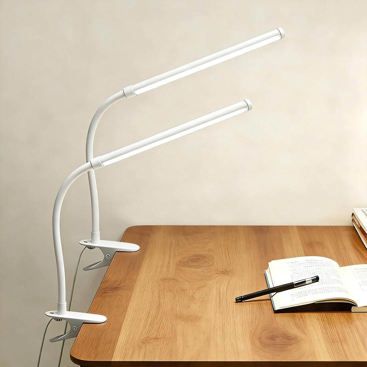 Set of 2 LED Desk Lamp with Clamp for Office Home, Clip on Desk Light Bar with 360 Adjustable Neck, Monitor Light Bar for Drawing Desk, Work from Home Reading Light for Night Stands