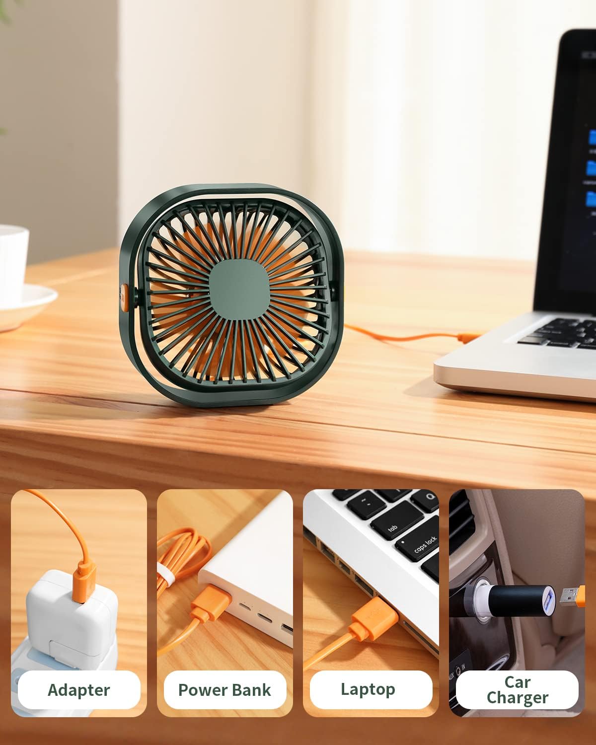 RJVW 4 Inch Small USB Desk Fan, 3-Speed & 360°Rotatable Cooling Fan | USB-Powered Desktop Fan for Home Office Bedroom Dorm Indoor Outdoor Summer Gift