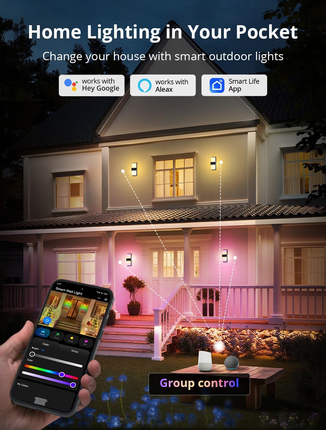 Smart Outdoor Wall Light, RGBCW Porch Light, IP65 Waterproof 1Pack