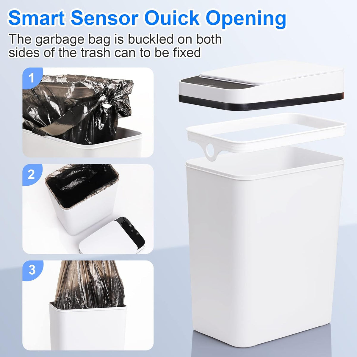 Anborry Bathroom Trash Cans with Lid 2 Pack Touchless Automatic Motion Sensor 2.2 Gal & 4 Gal Small Garbage Can, Smart Electric Narrow Garbage Bin for Bedroom Office Kitchen (White)