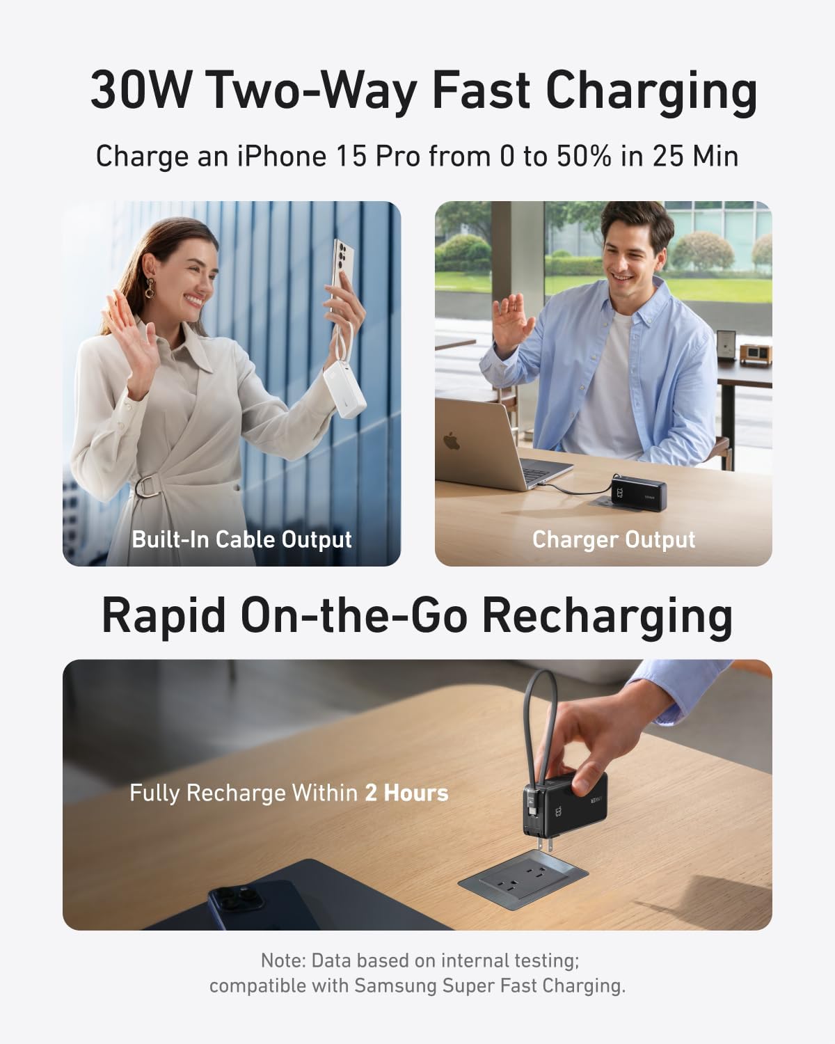 Anker Nano 3-in-1 Portable Charger,10,000mAh 30W Travel Power Bank | Battery Pack with Built-In USB-C Cable and Foldable Wall Plug, for iPhone 17 / 16 / 15 Series (Black)
