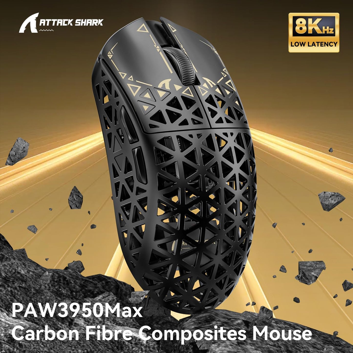 ATTACK SHARK R5Ultra 8K Carbon Fiber Wireless Gaming Mouse, Black | 42K DPI,PAW3950 MAX Sensor,39g Ultra-Lightweight,Nordic 52840 MCU Chip,Wired/BT/2.4GHz Wireless Programmable Mice for PC/Mac