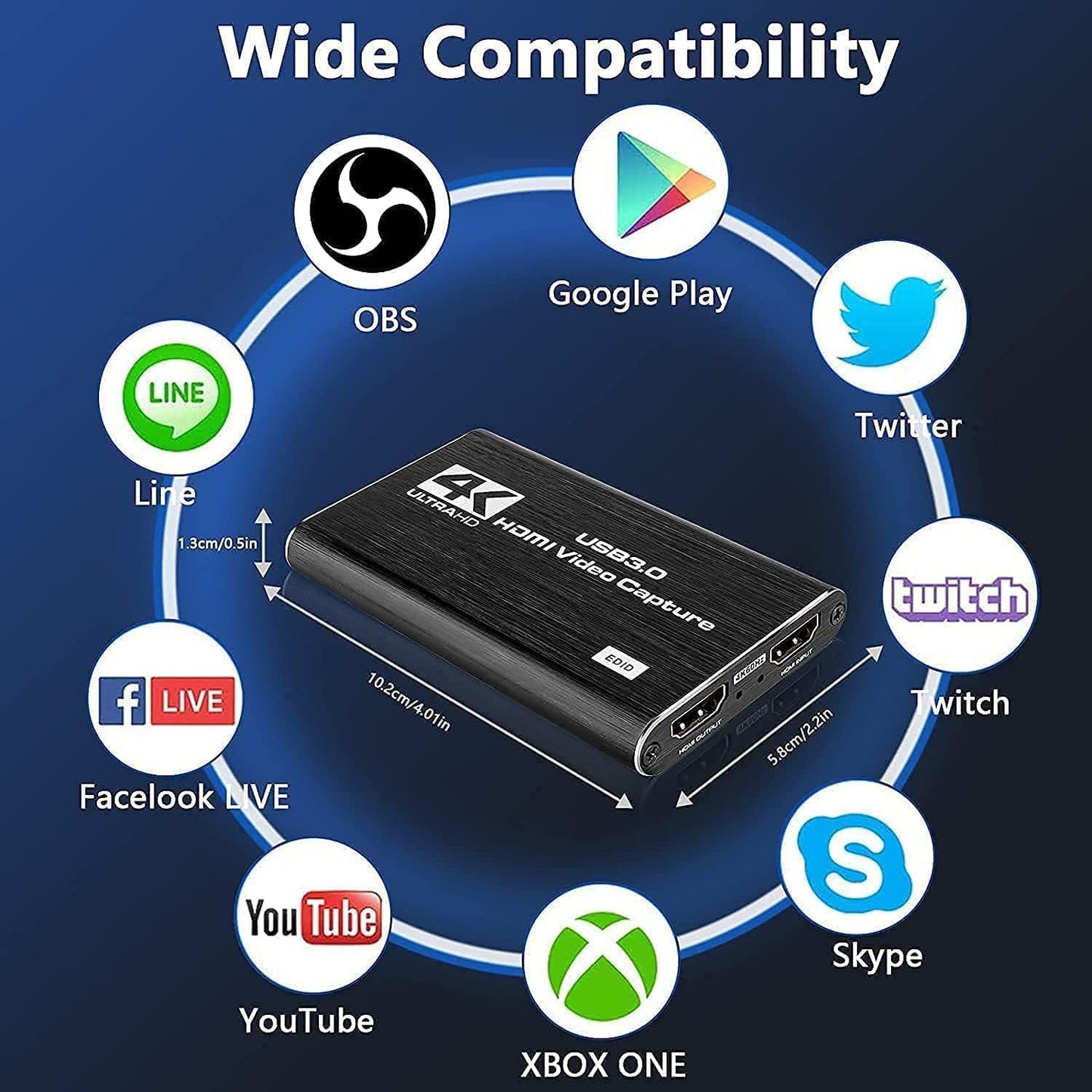2024 Capture Card, 4K HDMI Audio Video Capture Card, USB 3.0 Capture Adapter 1080P 60FPS Video Recorder Device for Game Recording, Works for Nintendo Switch, Streaming Live,Support X-Box/OBS/Camera/PC