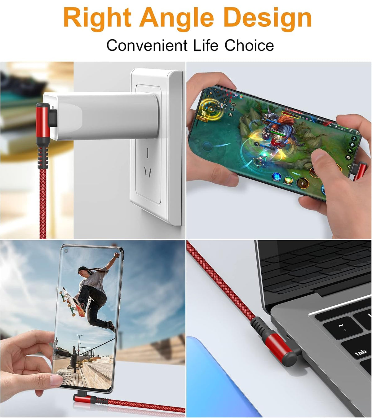 USB to USB C Cable Right Angle [3-Pack 3.3ft 6.6ft 10ft] 3.1A Fast Charging