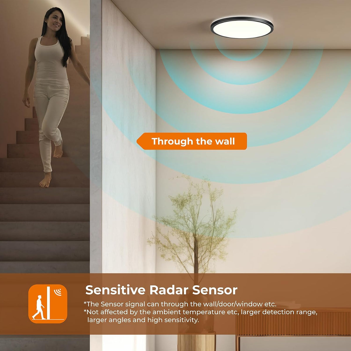 Matane Motion Sensor LED Ceiling Light with Remote, 12 Inch Wired Flush Mount Light 3000K 4000K 5000K, 2400LM Dimmable Motion Sensor Light Indoor for Closet Hallway Laundry Stairs Black New Version
