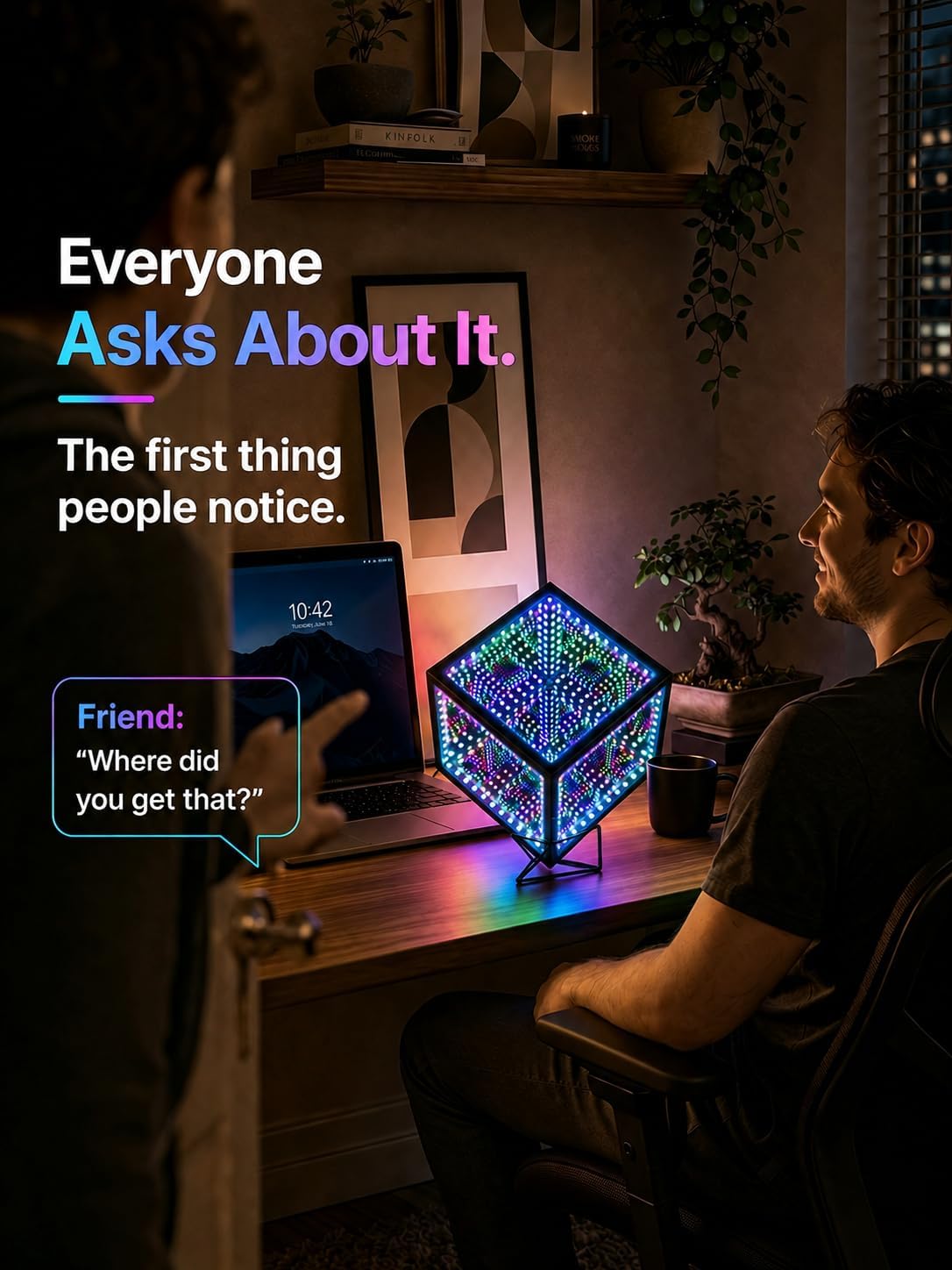 Infinity Mirror Hyper Cube Table Lamp, Desk Art Night Light, Color-Changing Sound-Activated APP-Controlled Ambient Light for Gaming, Party, Home, Gift (6 Inches)