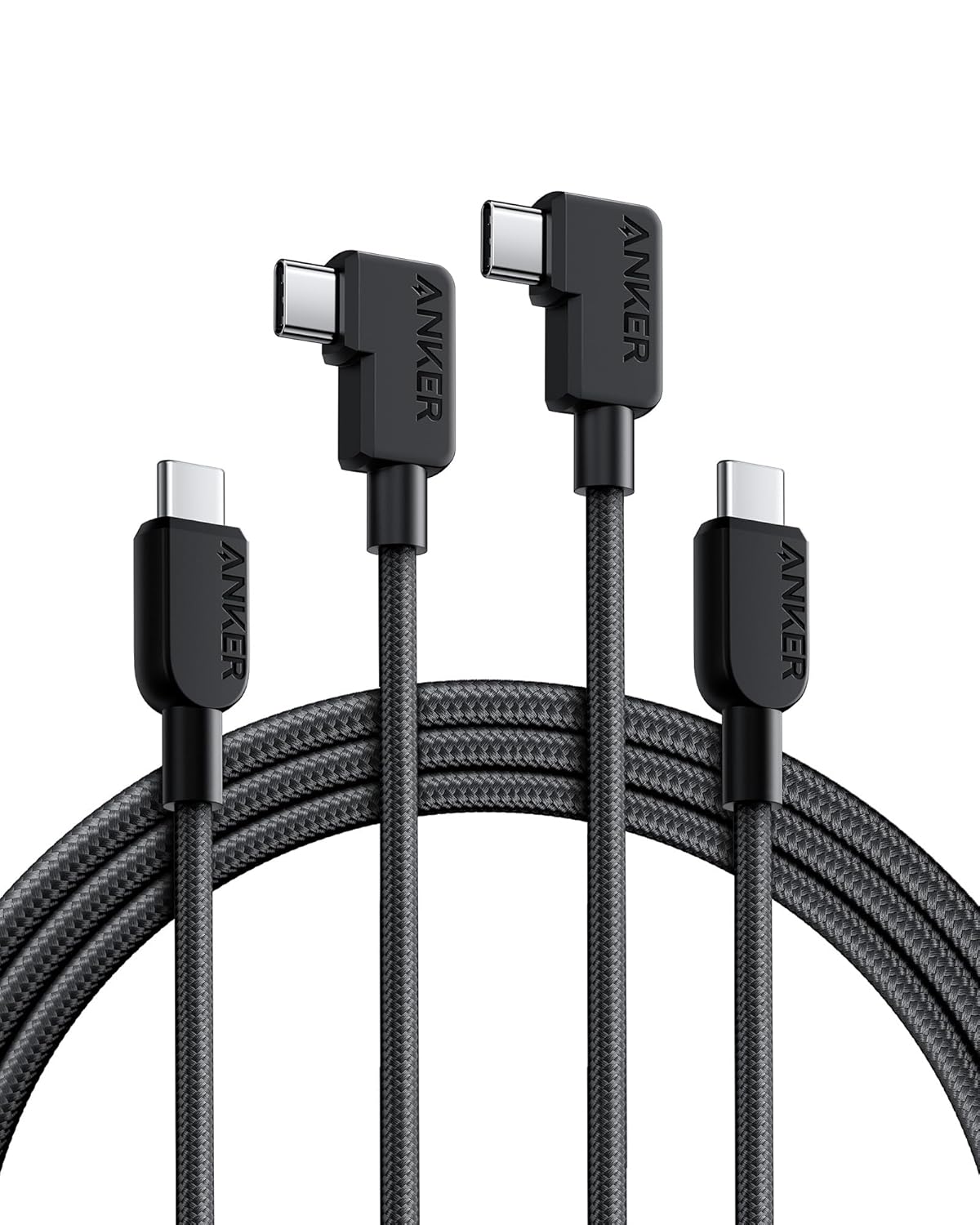 Anker USB C to USB C Right-Angle Cable, 240W (2-Pack, 6 ft, Black) | 90-Degree Braided USB C Charging Cord for iPhone 17 Series and More