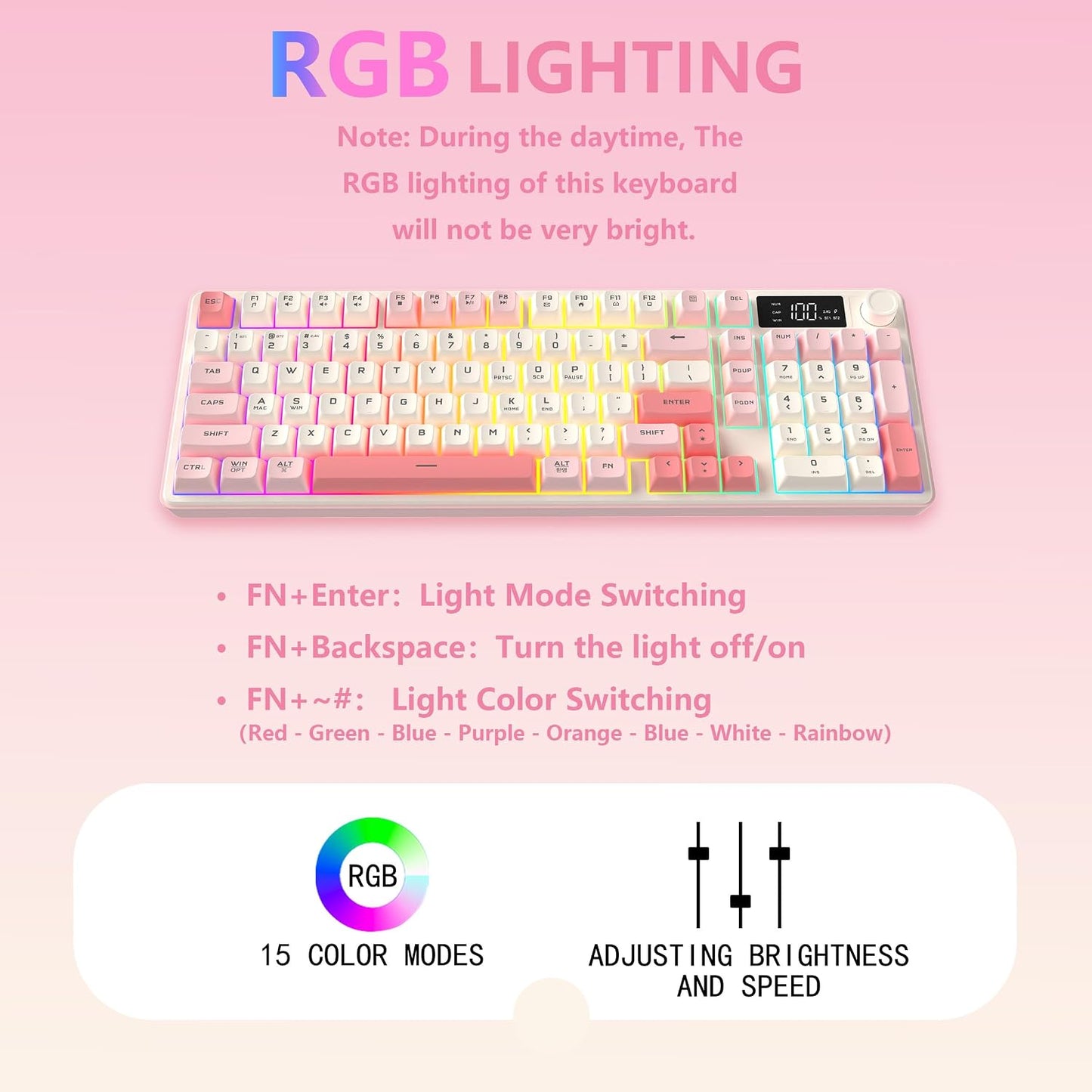 KimHong Wireless Keyboard, Quiet Keyboard for Work, Creamy Keyboard with Number Pad, RGB Gaming Keyboard, Tri-Mode BT5.0/2.4GHz/USB-C, 98 Keys, for PC, Mac, Gaming Console