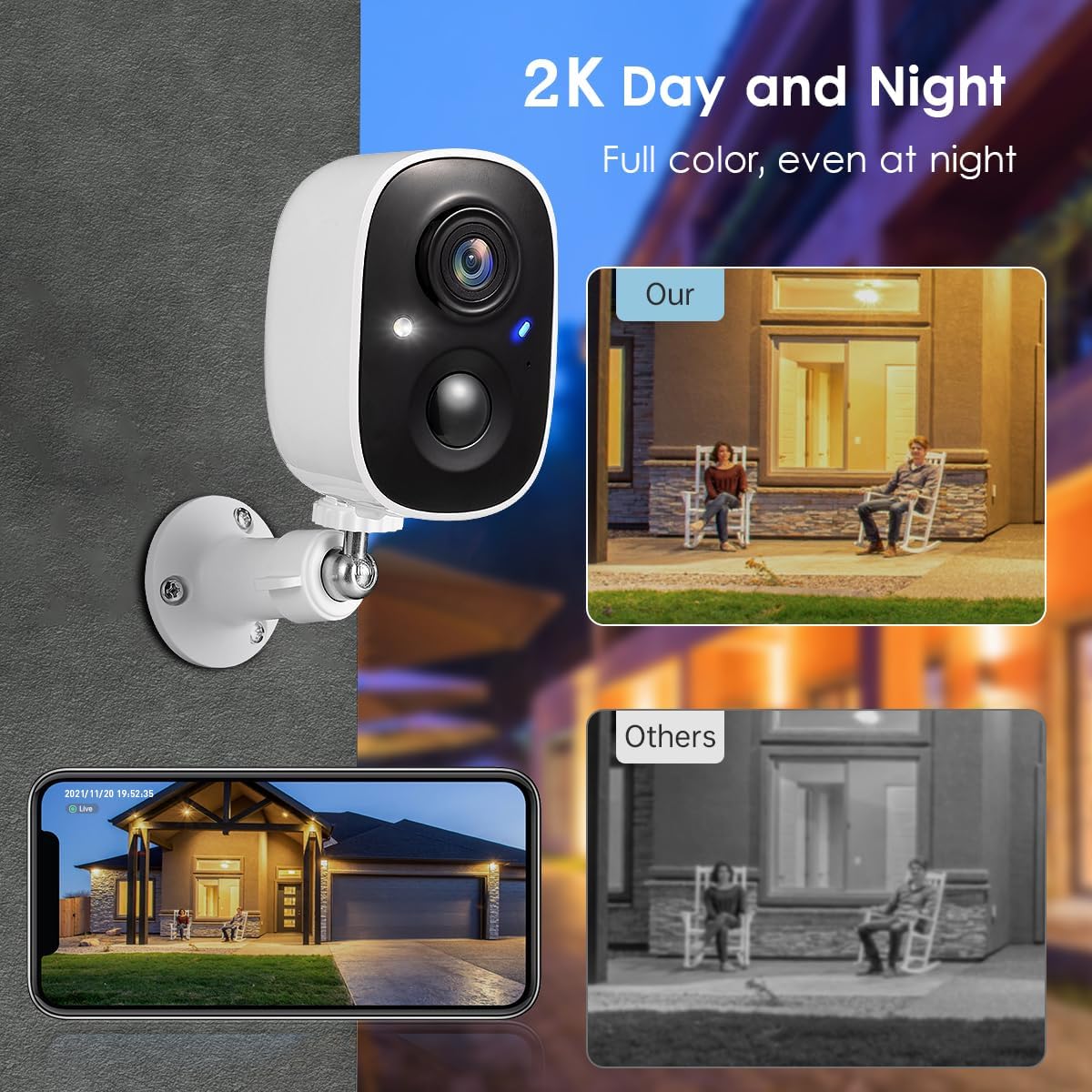 GMK 2 Pack Security Cameras Wireless Outdoor, 2K Video, Motion Detection | Color Night Vision, 3-Minute Setup, 2-Way Talk, IP65 Waterproof, for Indoor&amp;Outdoor, VicoHome, 2.4GHz WiFi, SD/Cloud Storage