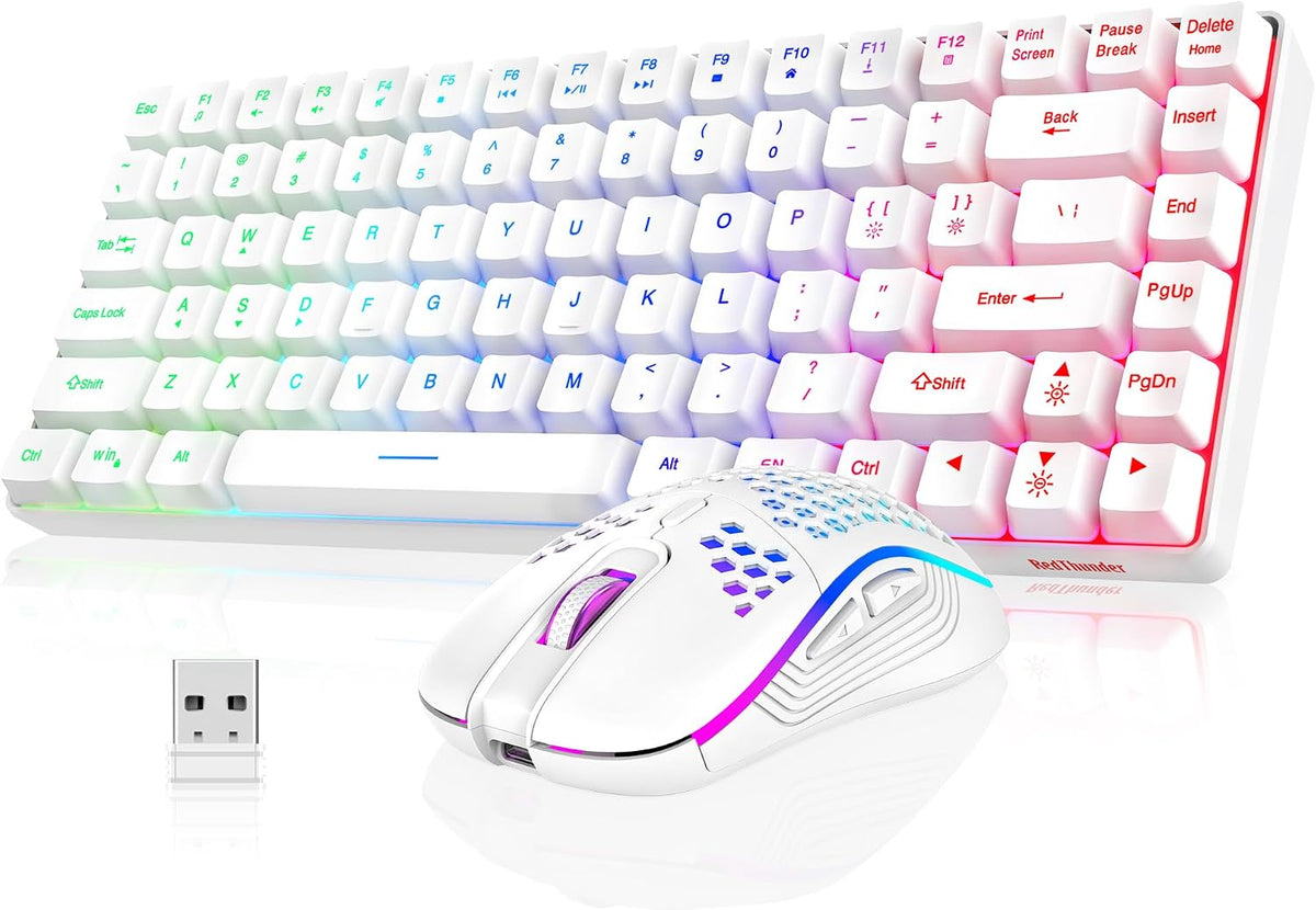 RedThunder K84 Wireless Keyboard and Mouse Combo, Rainbow Backlit Rechargeable Battery, 75% Layout TKL Ultra Compact Gaming Keyboard & Lightweight 3200 DPI Honeycomb Optical Mouse (Black)