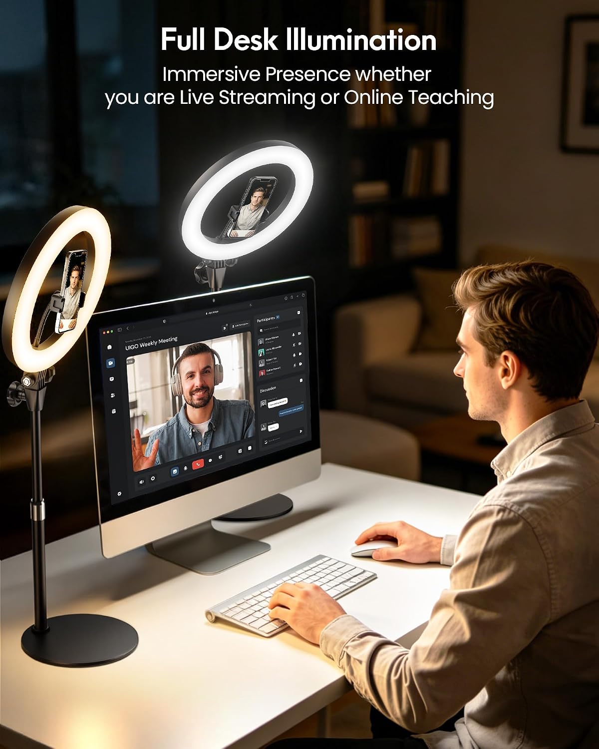 Desk Ring Light with Stand for Computer, Desk Light for Video Recording | 10.5" Video Conference Lighting, Adjustable Circle Light with Phone Holder for Zoom Meeting Video Call Podcast Stream Webcam