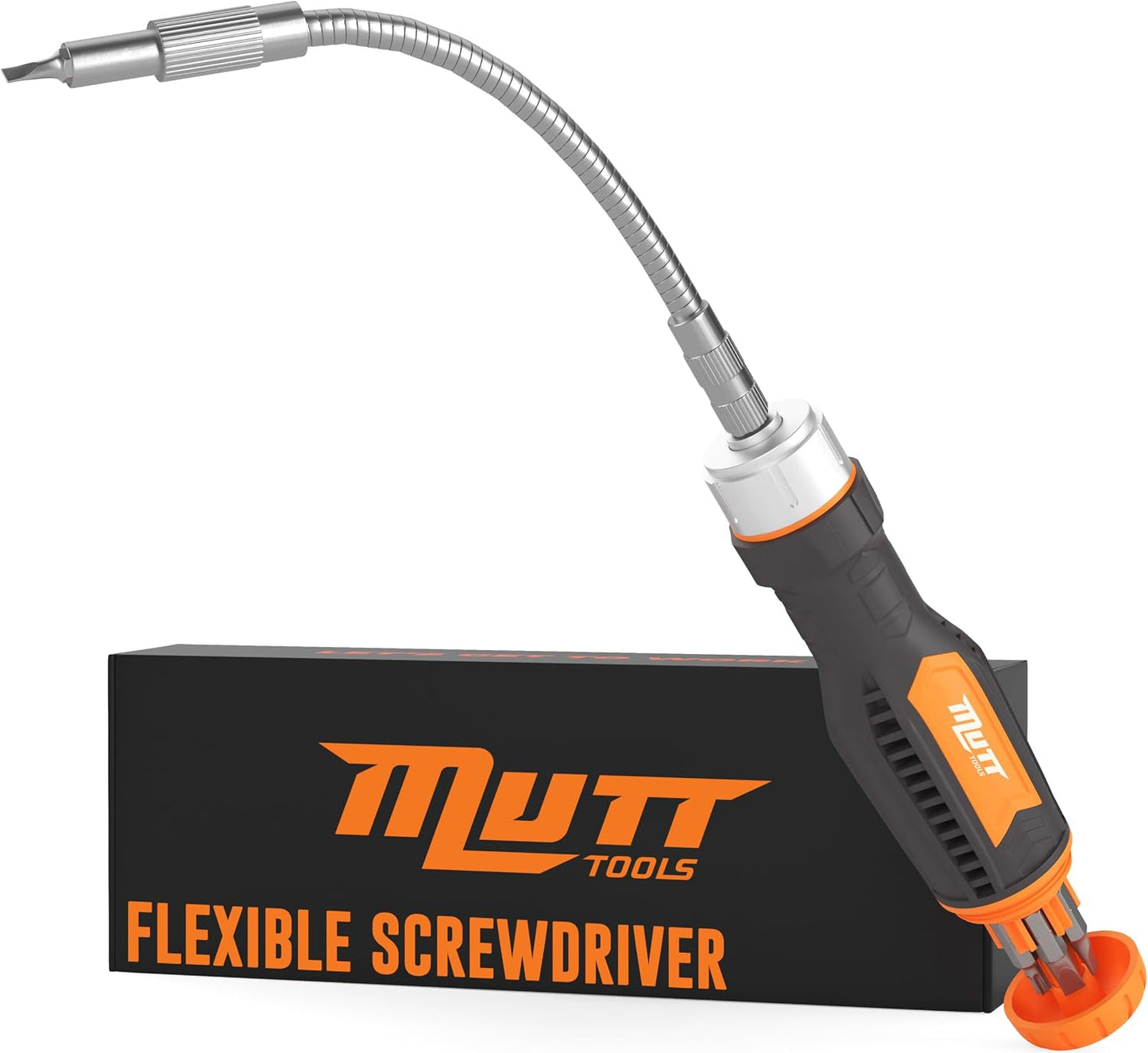 Mutt Tools Flexible Screwdriver Set 12-in-1 with Bendable Shaft & Torx Bits | 12-in-1, Flexible Shaft, 90 Degree Bend, Ratcheting, Tight Spaces