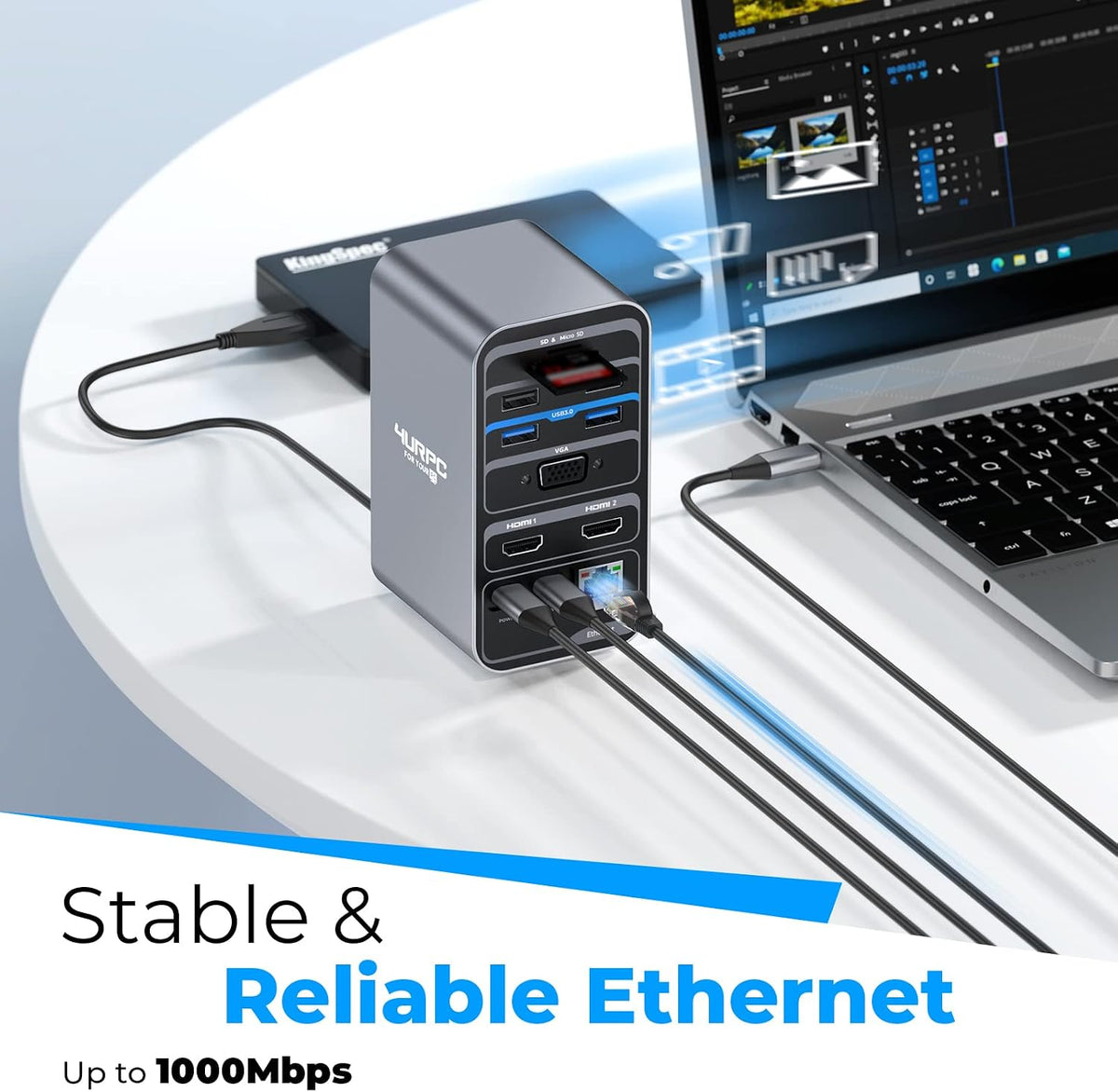 4URPC USB C Docking Station Dual Monitor 7 USB A/C, Plug and Play