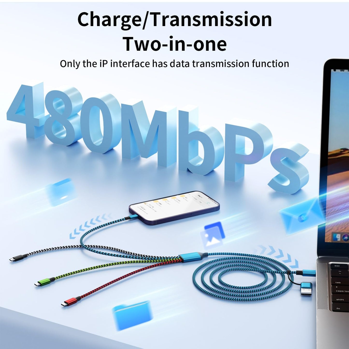 4 in 2 Multi Charging Cable, USBA/C Universal Charging Cords 2 Pack 5FT | Dual Type C Port Phone Charger Cord for Multiple Devices, Travel Charger for iPhone 17-11/Galaxy/Tablets/PS Home,Office,Car