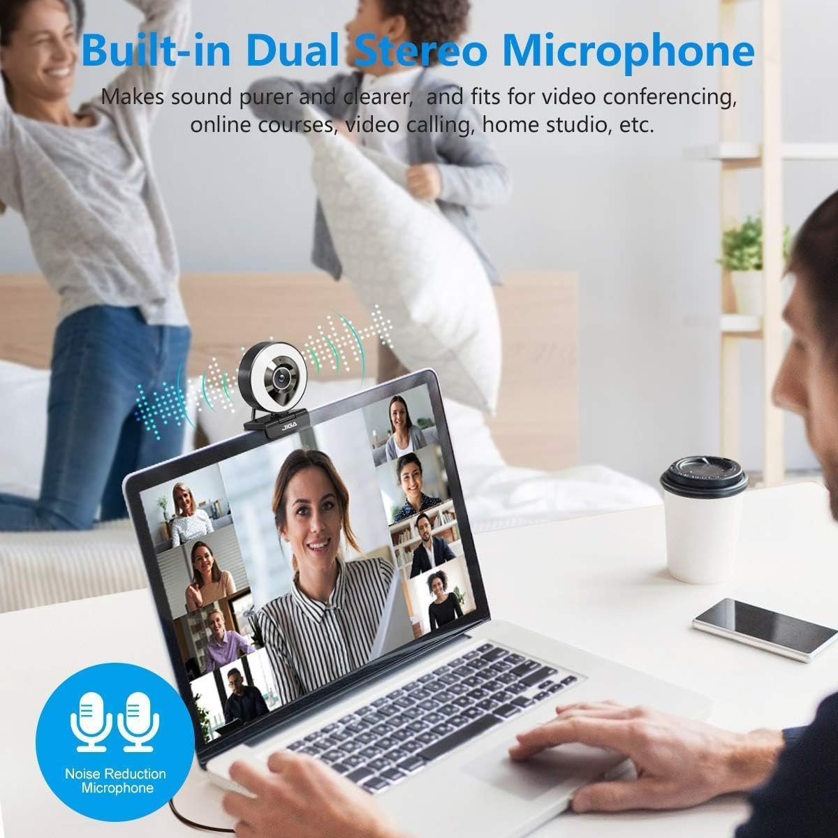 Webcam Computer Camera 1080P with Dual Microphone Adjustable Right Light Web cam for PC Advanced Auto-Focus with Tripod Zoom Streaming Camera Gaming Webcam for Facebook YouTube Xbox Streamer