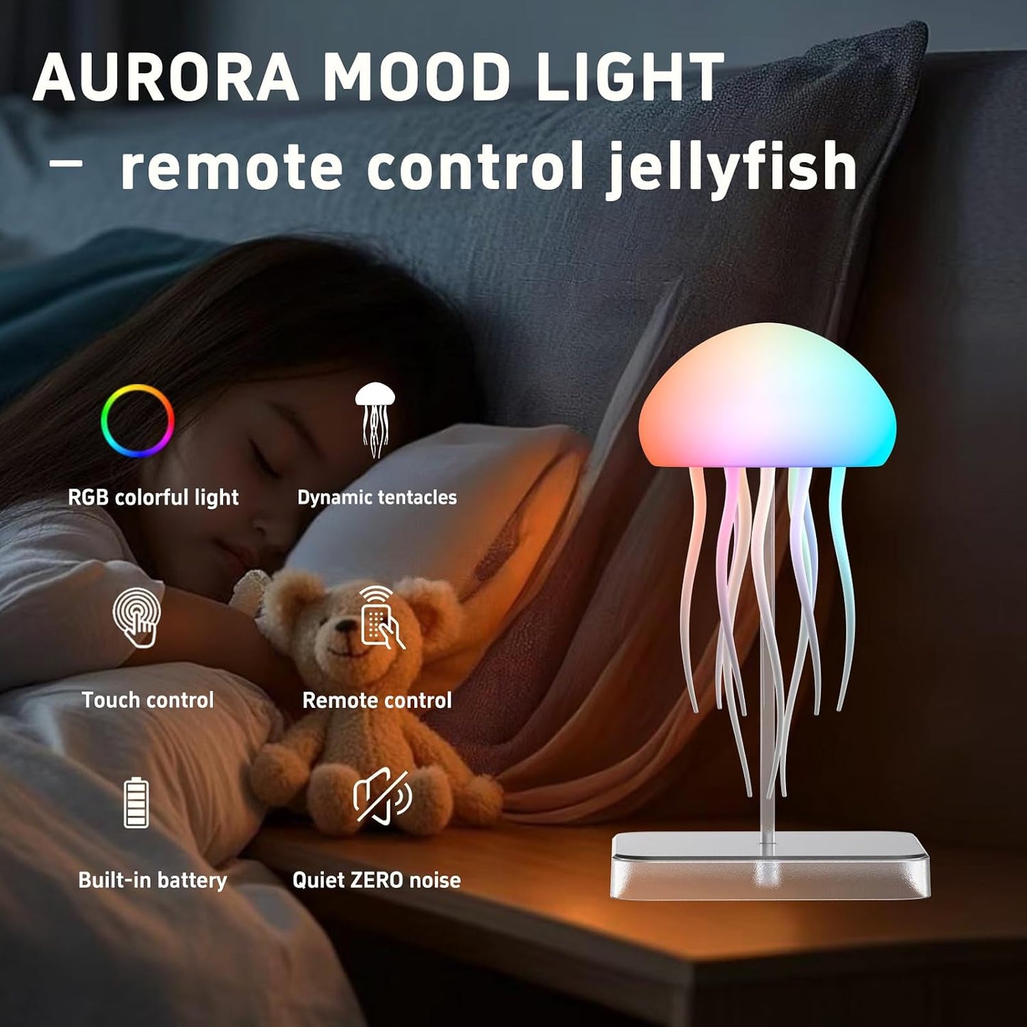 Jellyfish Lamp with Touch Sensor and Remote Control, Rechargeable Eye Friendly RGB Gradient Jellyfish Night Light as Desk Lamp, Table Lamp, Bedside Lamp or Christmas Gifts