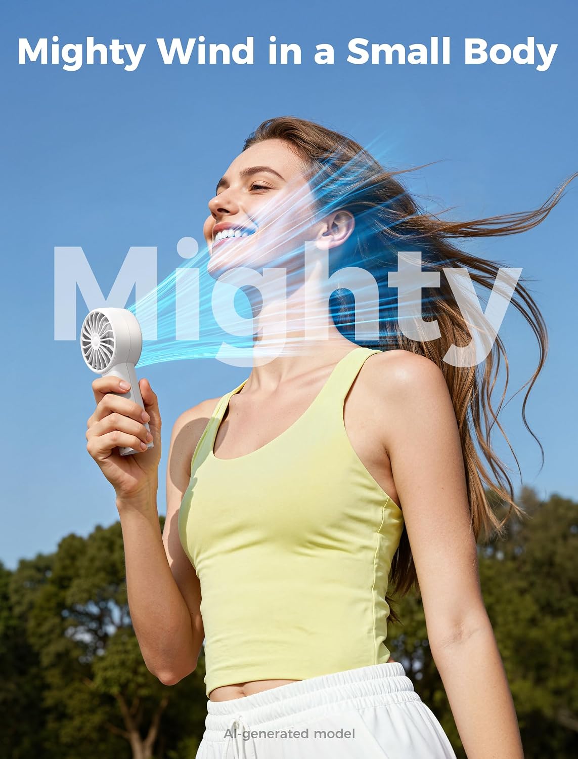 Aecooly Mighty Portable Fan, Powerful Handheld Fan, USB Rechargeable | [10H Max Cooling Time], Mini Personal Battery Powered, Pocket for Travel, Summer, Gifts for Women, Girls -White