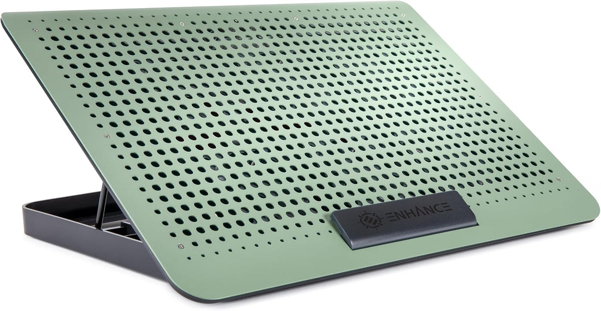 ENHANCE Aluminum Laptop Cooling Pad, 6-Fan Laptop Cooler Stand for 17 Inch Laptops, 7-Height Adjustable Riser with Fan Speed Control, USB Data Pass-Through, Modern Design for Home Office School (Sage)