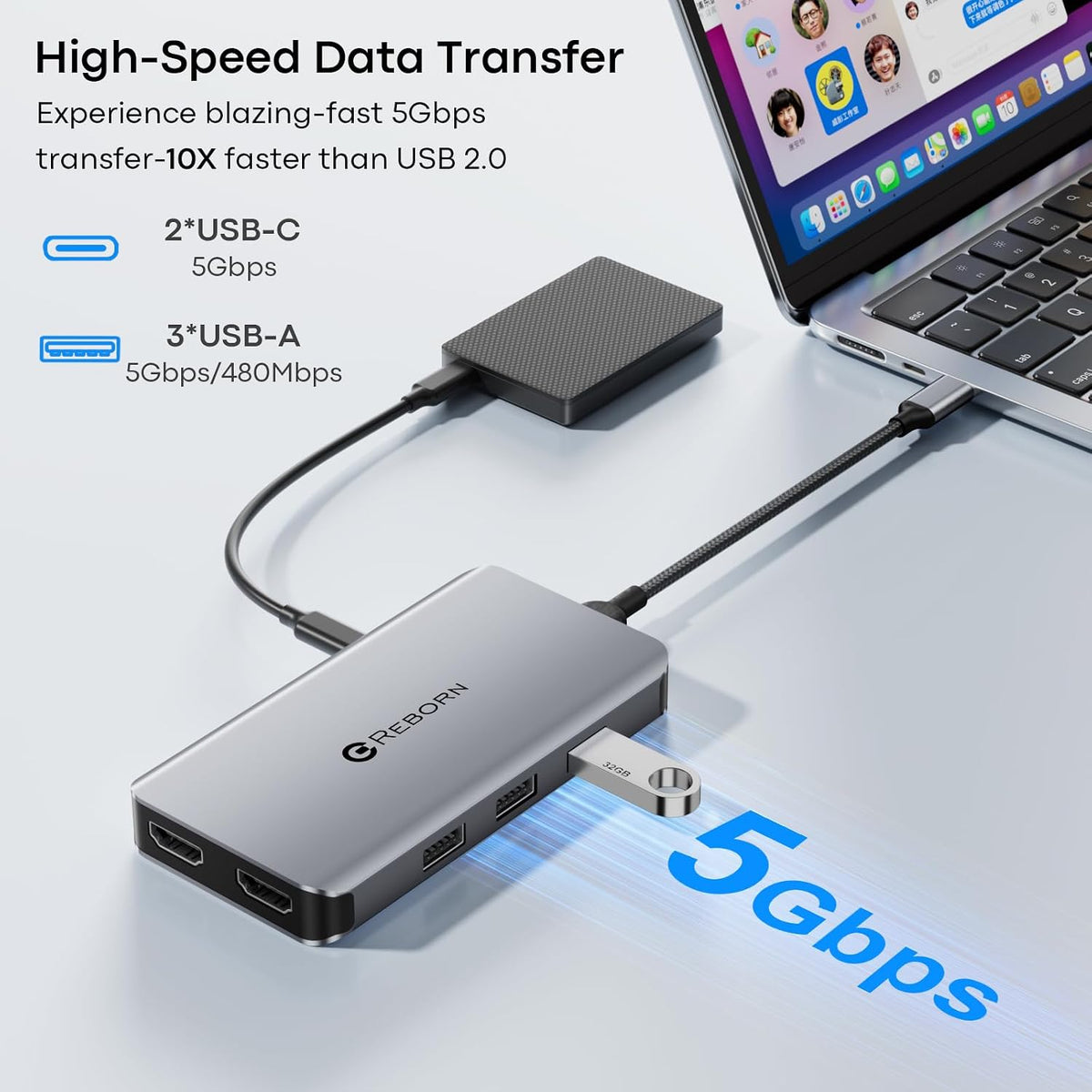 REBORN 10-in-1 USB C Docking Station Dual HDMI 4K, MST Hub Dual Monitor