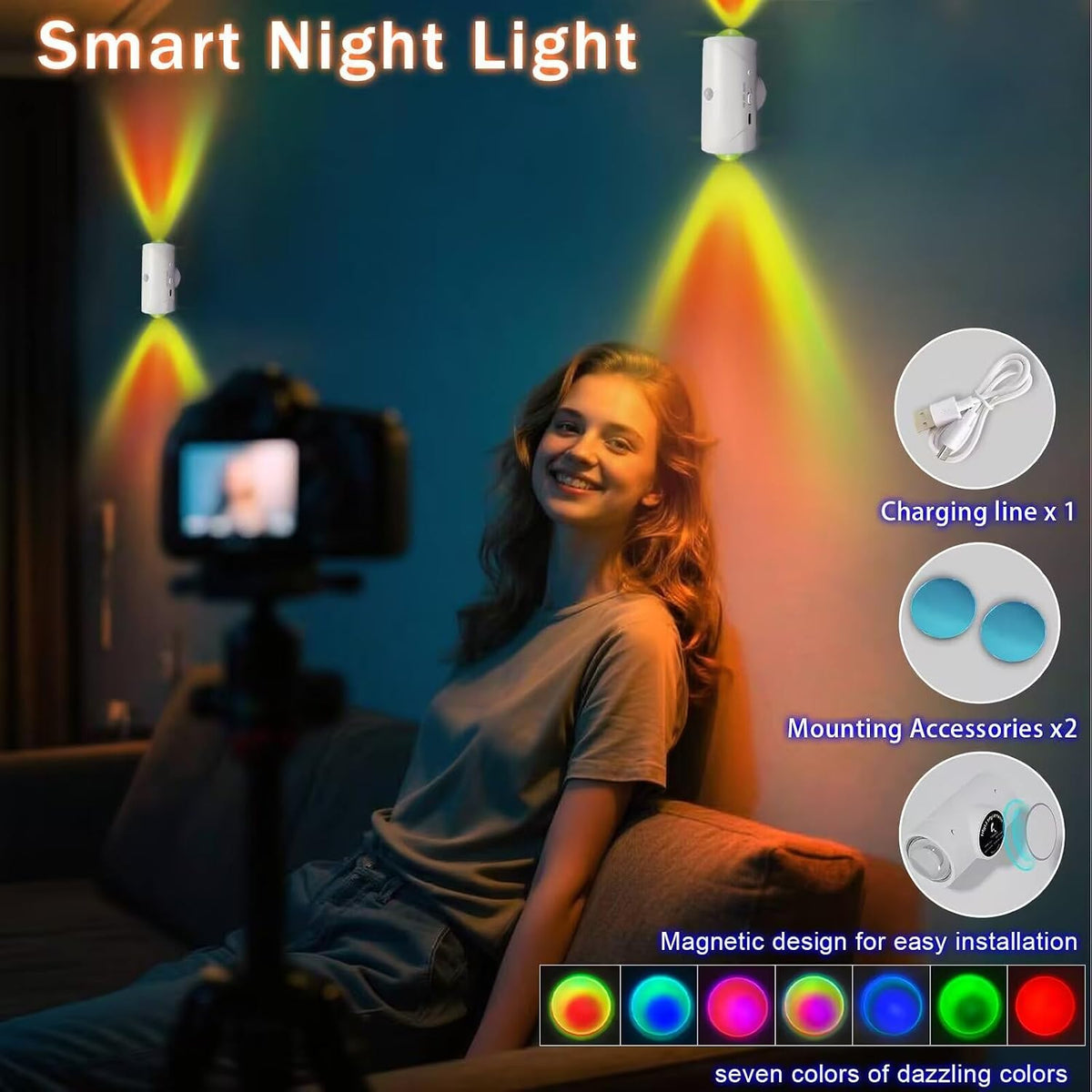 Rechargeable Motion Sensor Light Indoor, Magnetic RGB Wall Sconces 2 Pack