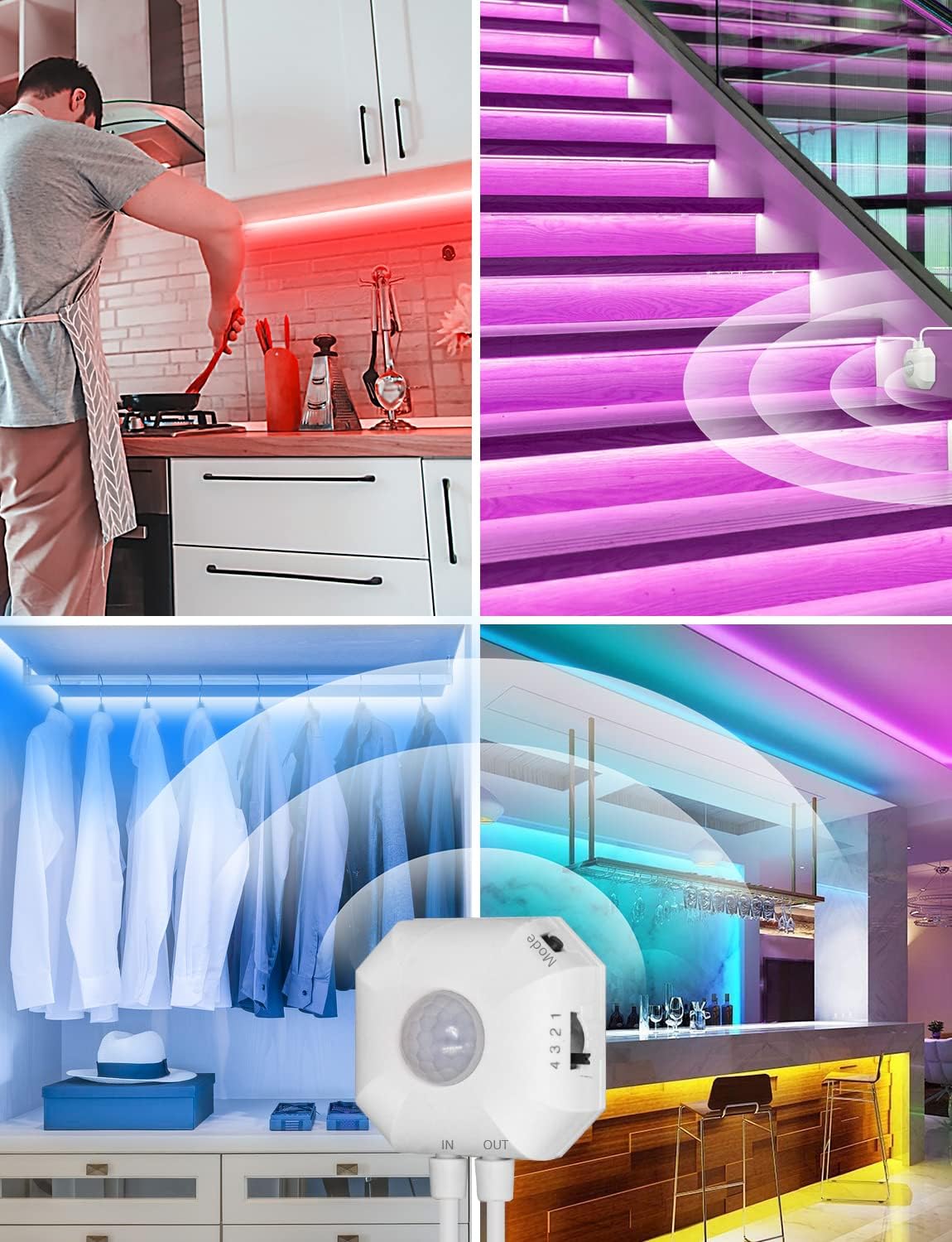 MATICOD Motion Sensor Lights Indoor Under Bed RGB LED Light Strip With APP Control - Night Lights for Bedroom, Kitchen, Closet and Stairs - 9.84ft