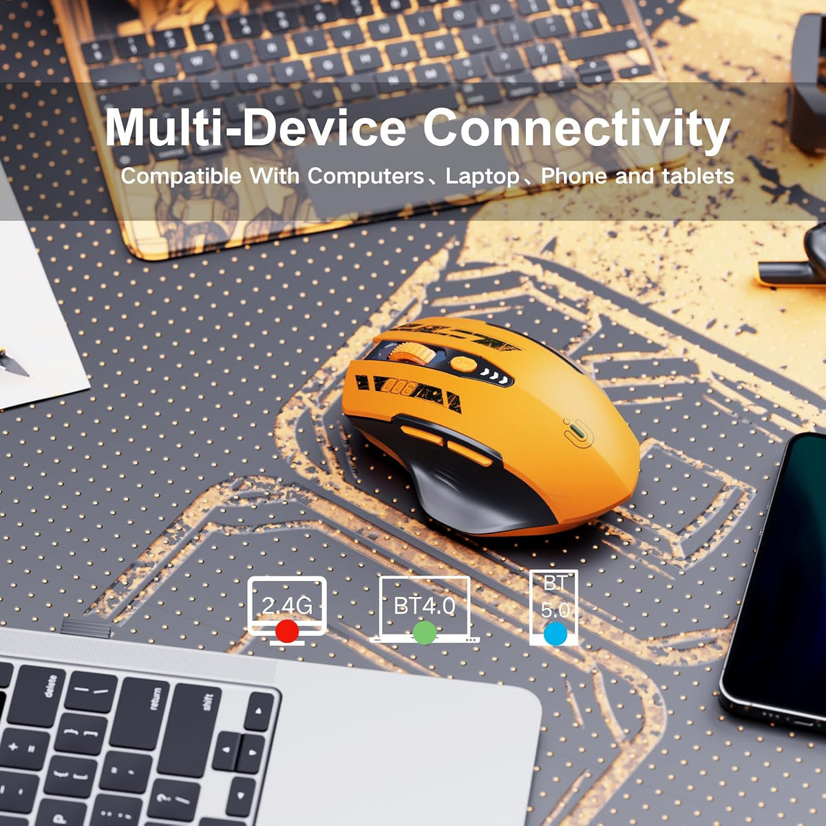 Uineer Bluetooth Mouse, Tri-Mode Wireless, Rechargeable, 3-Device Switch
