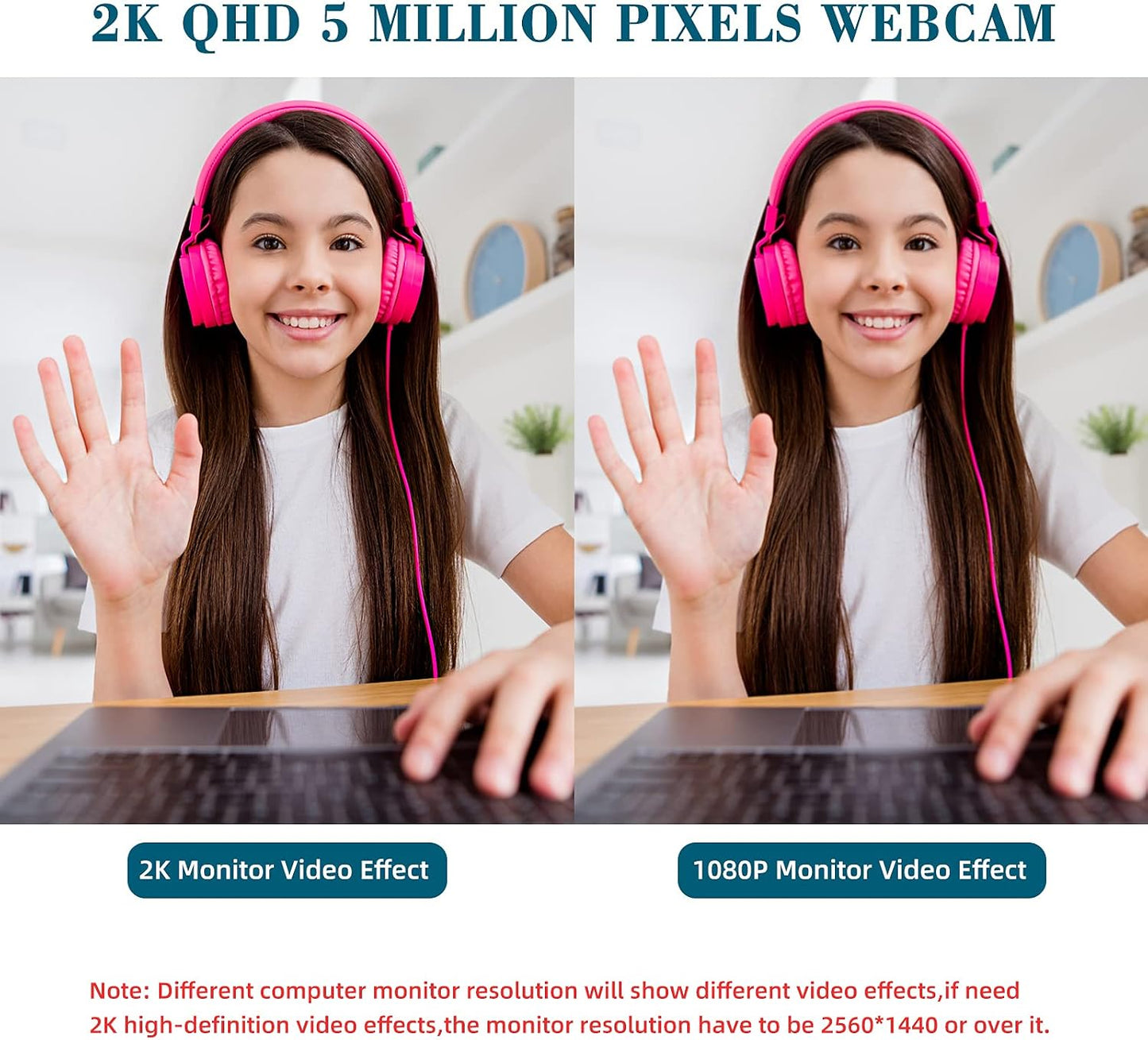3-in-1 2K Webcam with Dual Speakers & 4 Noise-Canceling Mics, USB Plug & Play Computer Camera with Privacy Cover for Zoom Meeting Online Teaching Video Calling