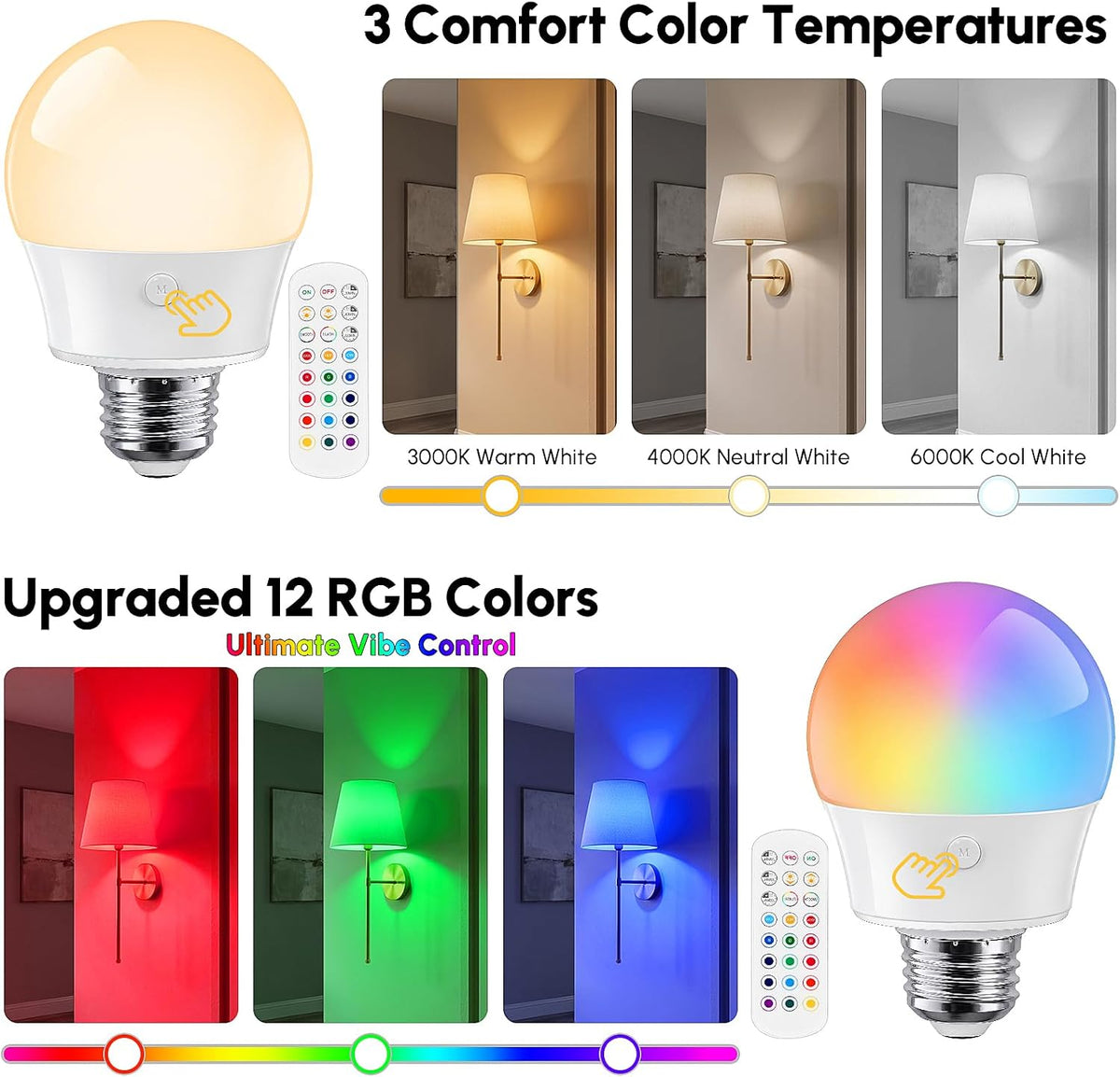 Yochoice E26 Rechargeable Light Bulbs with Remote, Battery Operated Bulbs