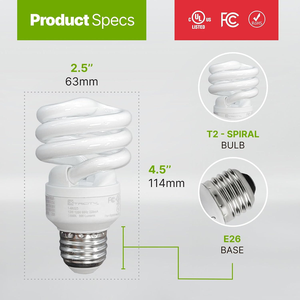 Xtricity Compact Fluorescent Light Bulbs T2 Spiral, E26 Base (4 Pack)