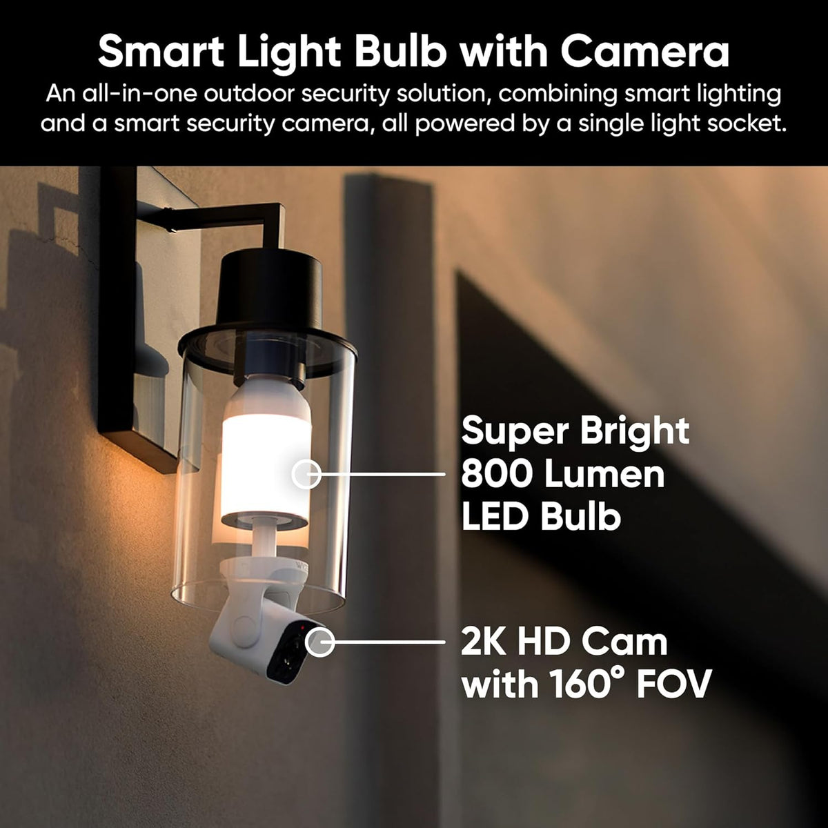 WYZE Bulb Cam Security Camera, 2K HD Outdoor Light Bulb Camera (Renewed) | Color Night Vision, Dimmable LED Bulb, Motion Detection, Siren Alarm, Works w/Alexa/Google Assistant