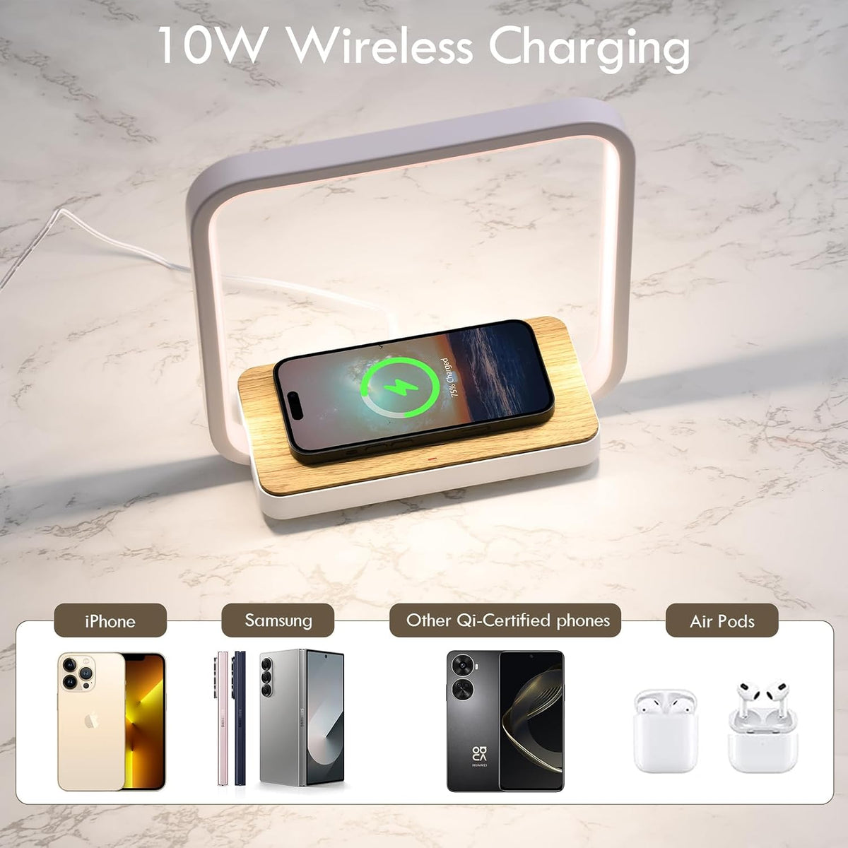 WILIT Bedside Lamp with Qi Wireless Charger, A13 Table lamp 3 Step Dimmable Touch Control Desk Lamp for for Living Room, Bedroom, Kids Room.