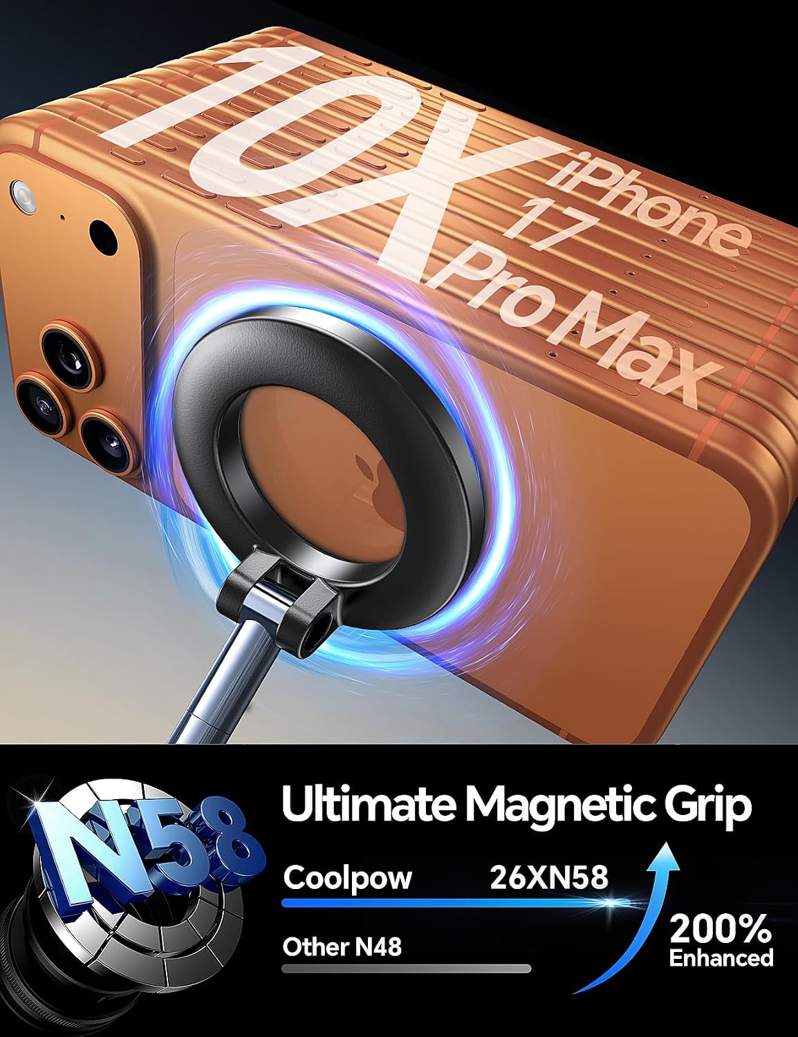 Coolpow【Newest Vacuum Magnetic Phone Holder for Car Phone Holder Mount【Movable Vacuum Suction】 Magsafe Car Mount Cell Phone Holders for Your Car Accessories for Women Men for iPhone 17 16 -Black